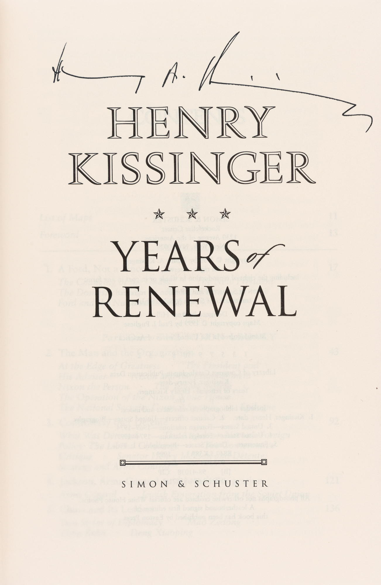 Lot image - [AUTOGRAPHS-POLITCAL BOOKS]  Group of 20th century political books signed by Henry Kissinger, Adlai Stevenson and others.