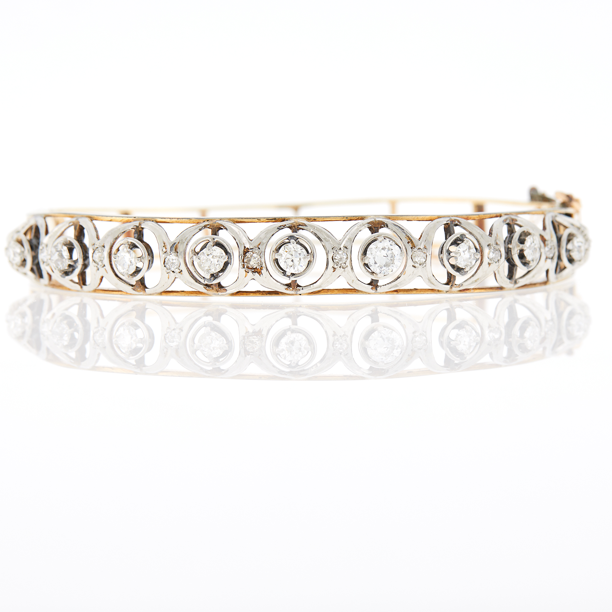 Lot image - Two-Color Gold and Diamond Bangle Bracelet