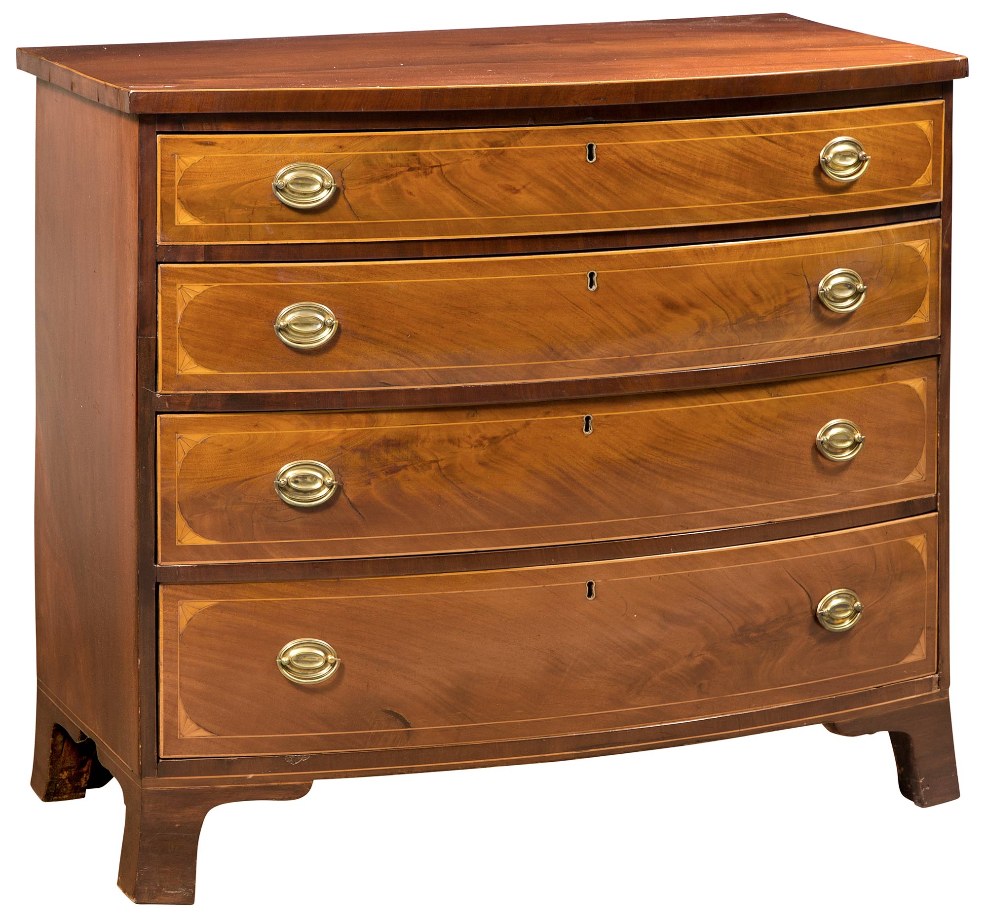 Lot image - Federal Inlaid Mahogany Bow-Front Chest of Drawers