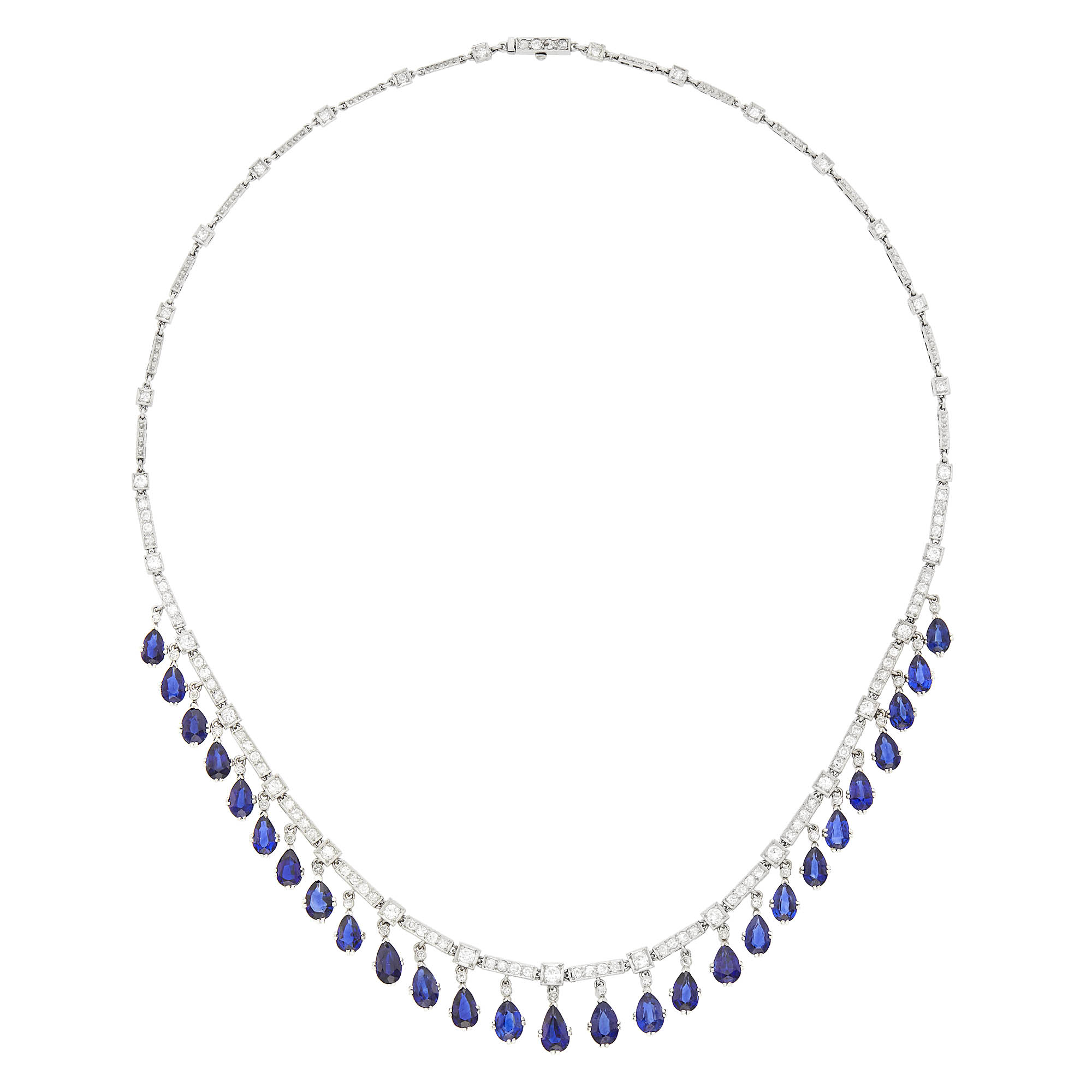 Lot image - Platinum, Sapphire and Diamond Fringe Necklace