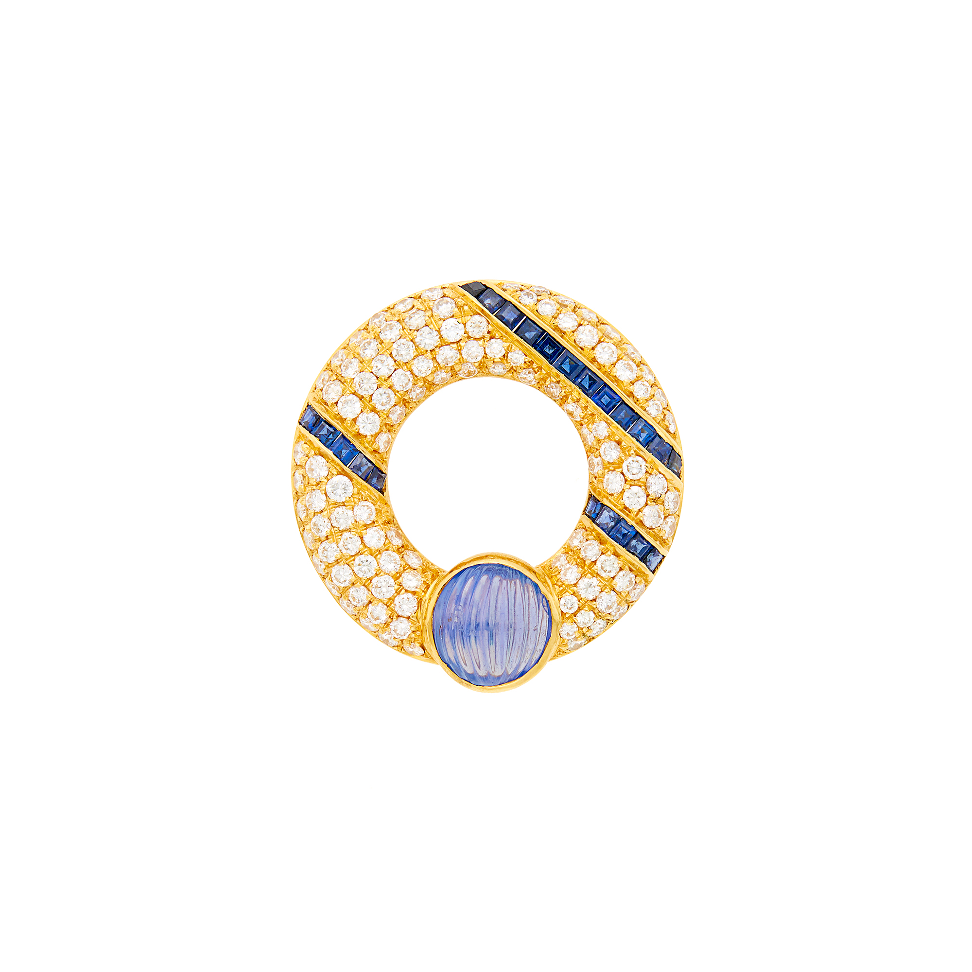 Lot image - Gold, Sapphire and Diamond Circle Brooch