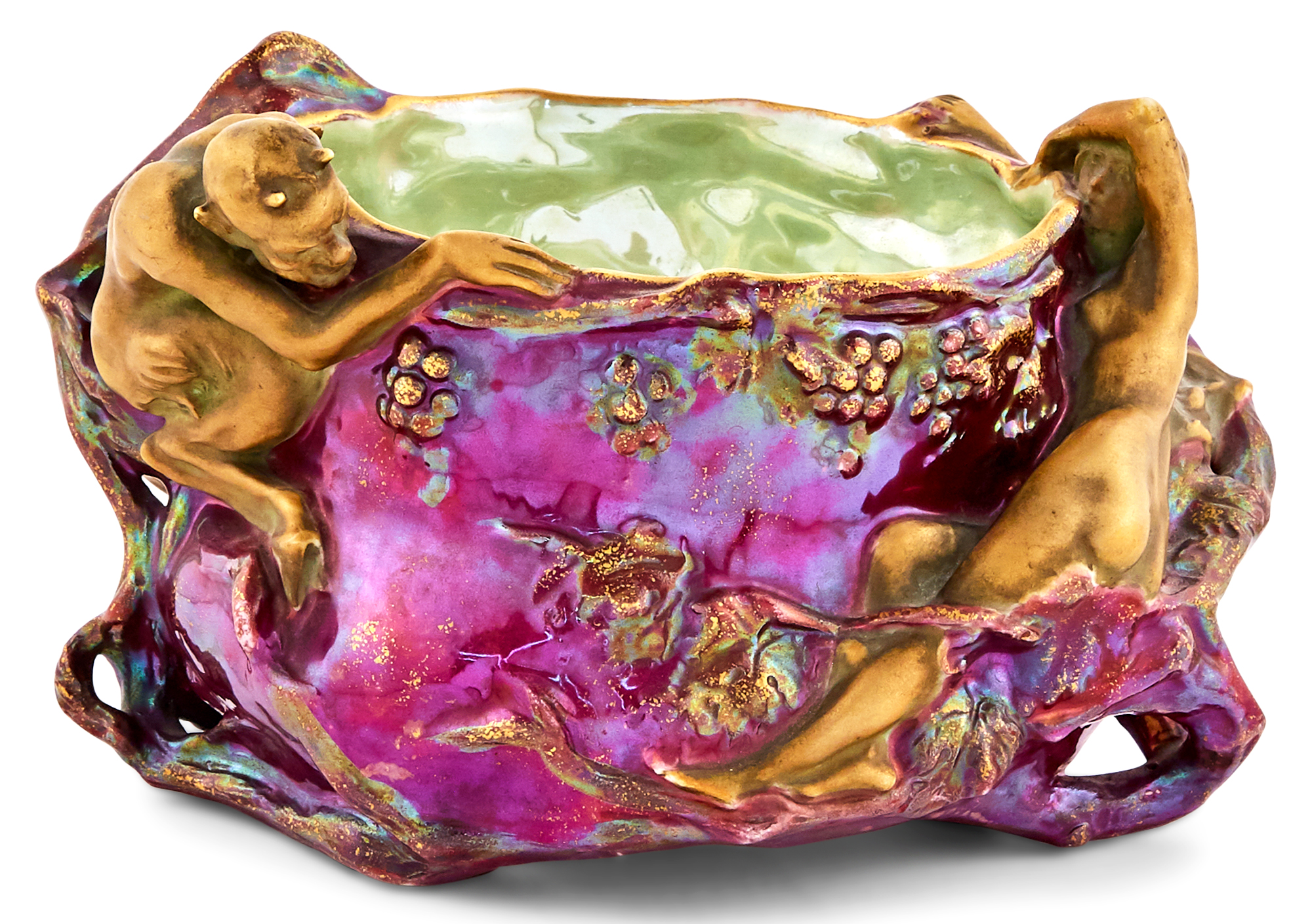 Lot image - Ernst Wahliss Co. Art Nouveau Earthenware Figural Bowl With Nude Woman and Satyr