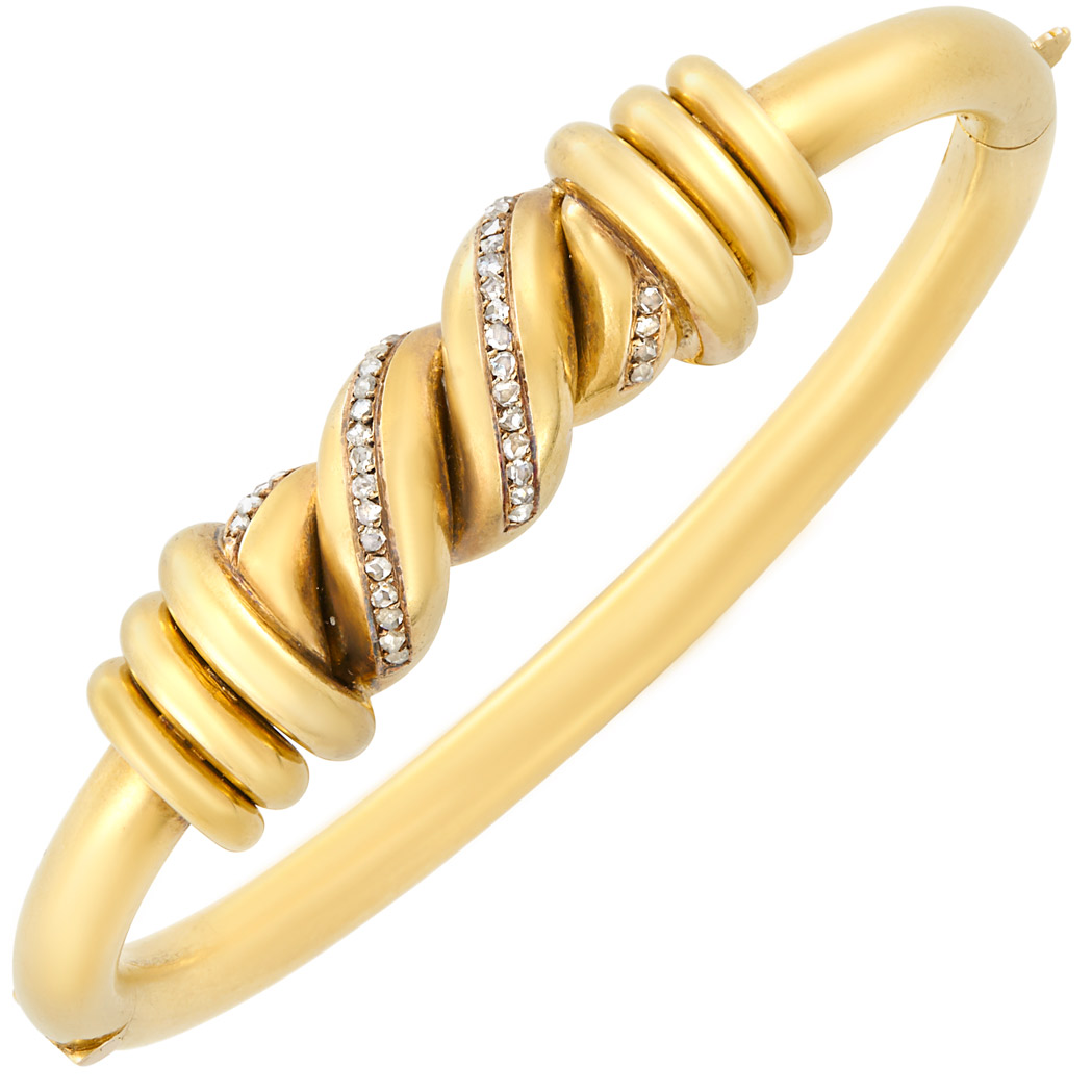 Lot image - Gold and Diamond Bangle Bracelet