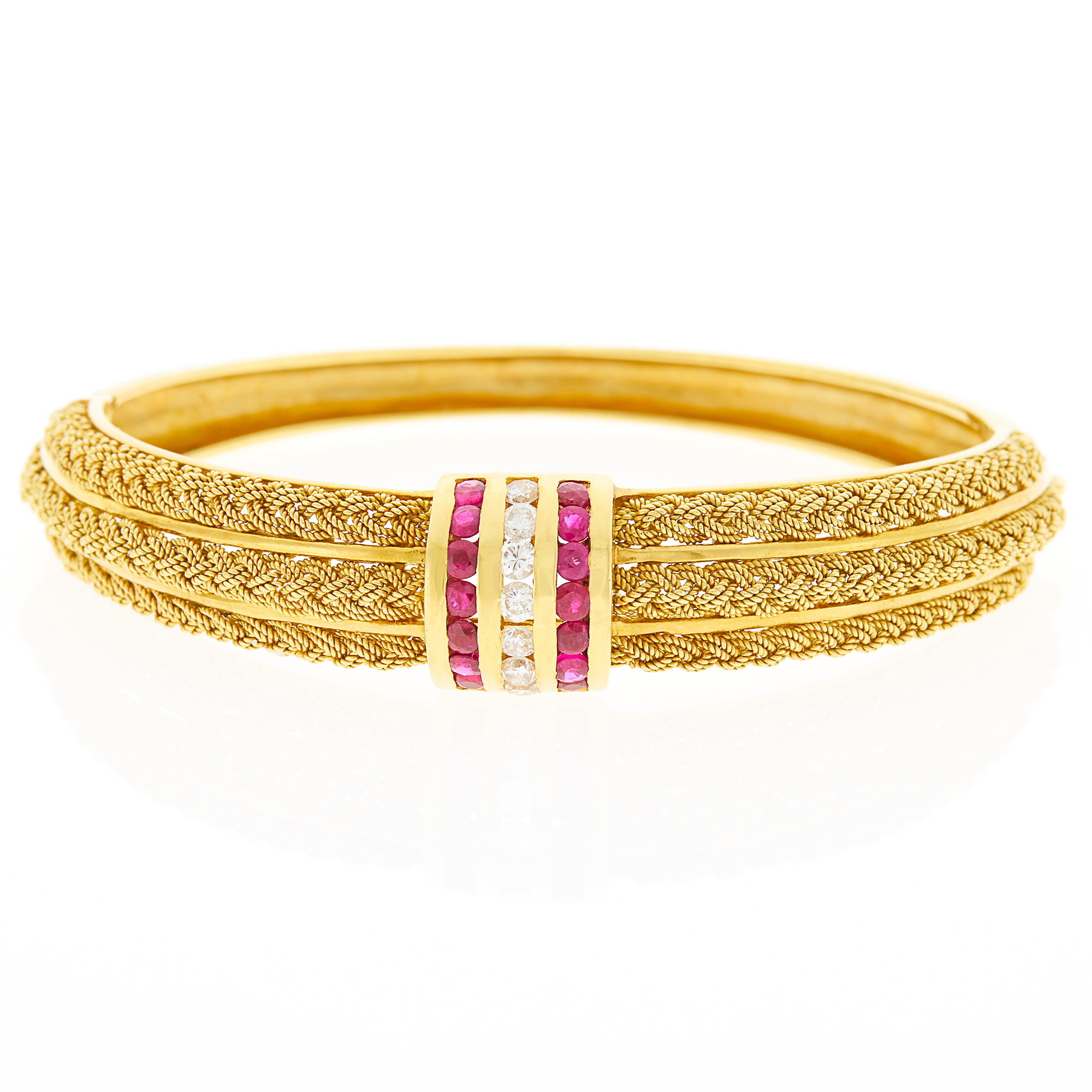 Lot image - Gold, Ruby and Diamond Bangle Bracelet