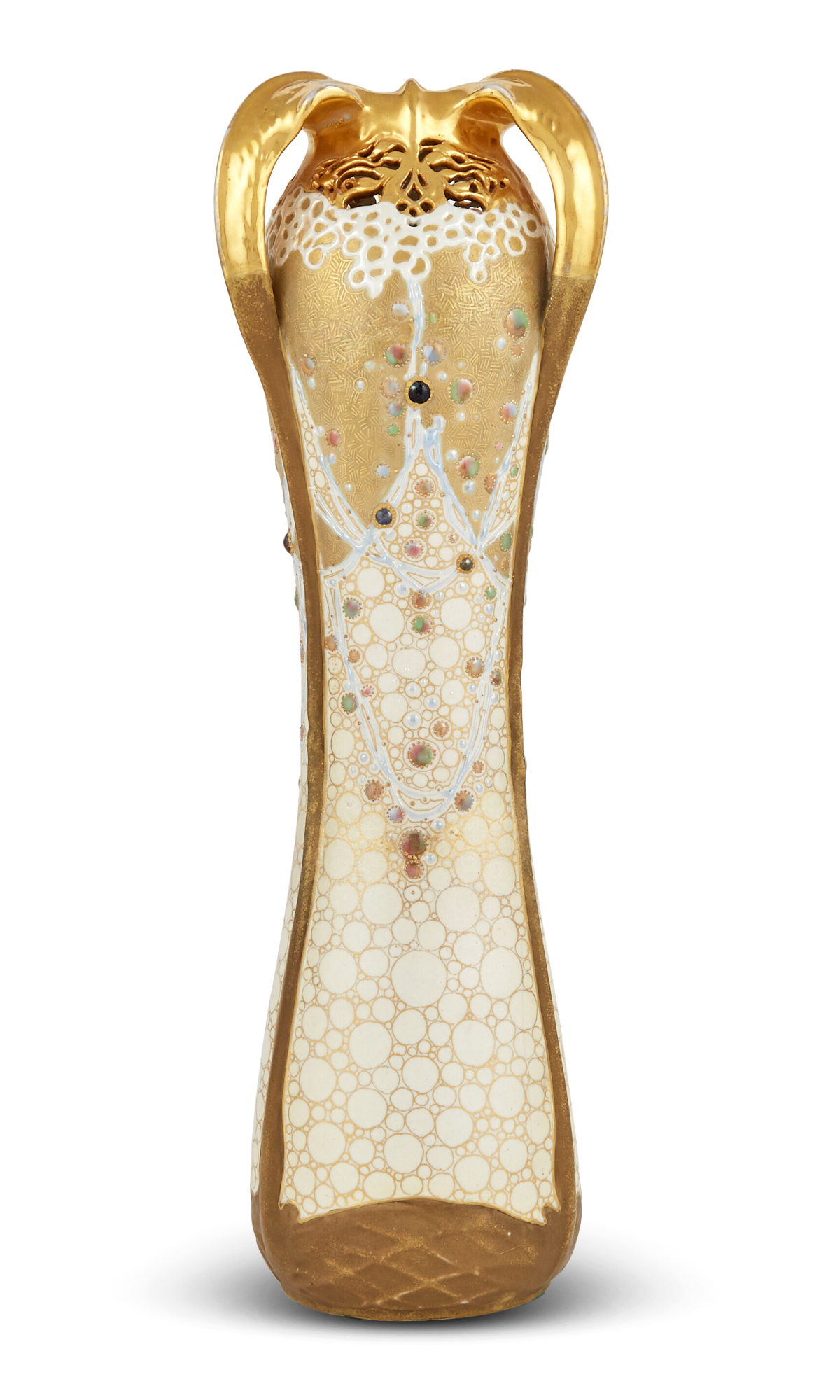 Lot image - Amphora Pottery Co. Art Nouveau Earthenware Jeweled Three-Handled Vase