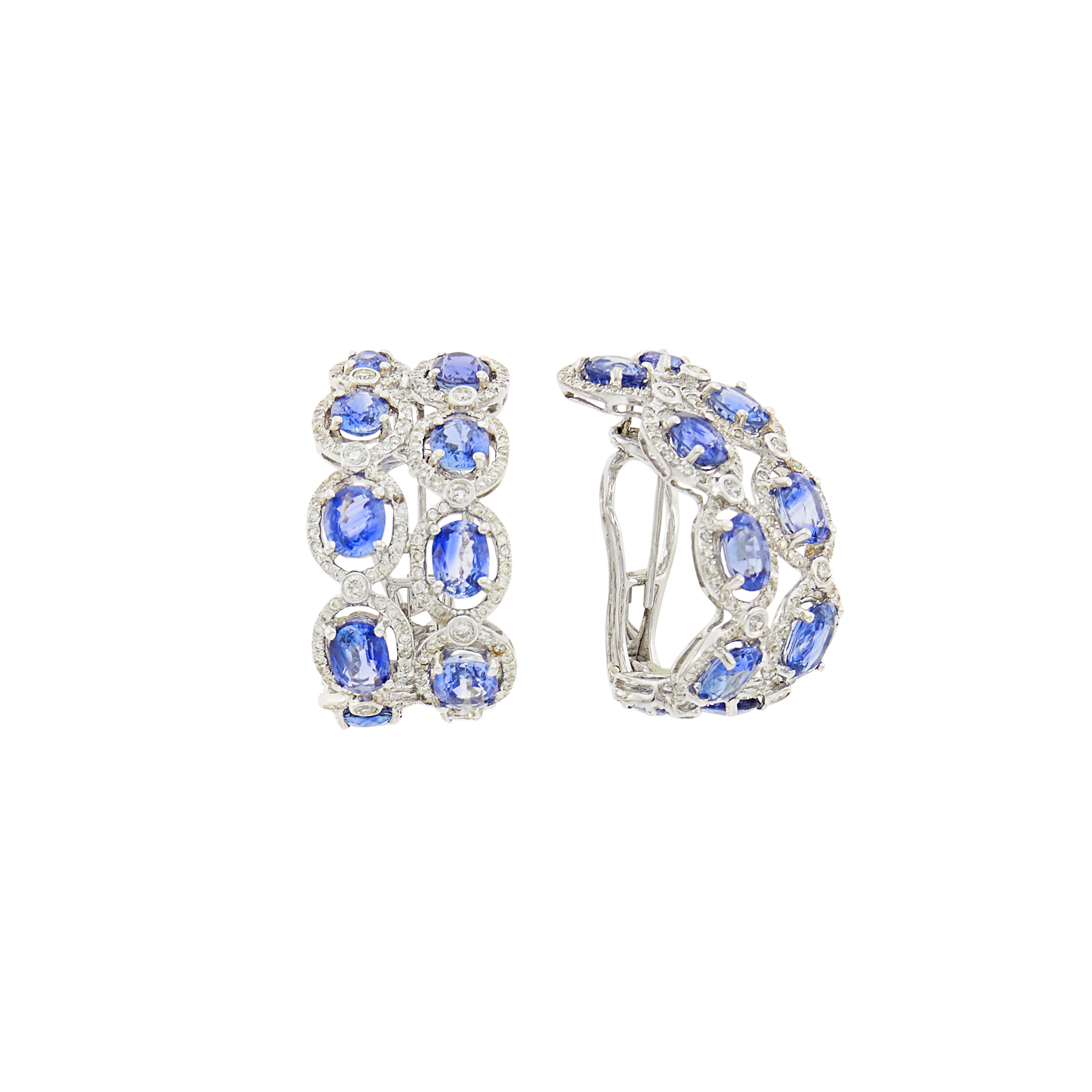 Lot image - Pair of White Gold, Sapphire and Diamond Half-Hoop Earclips
