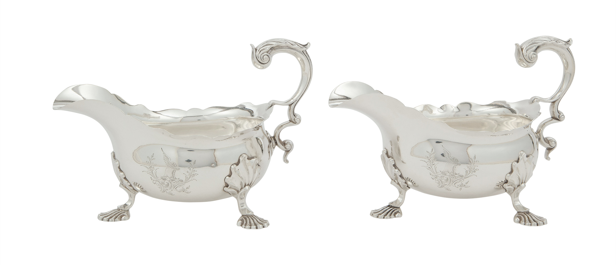 Lot image - Pair of George II Sterling Silver Sauceboats