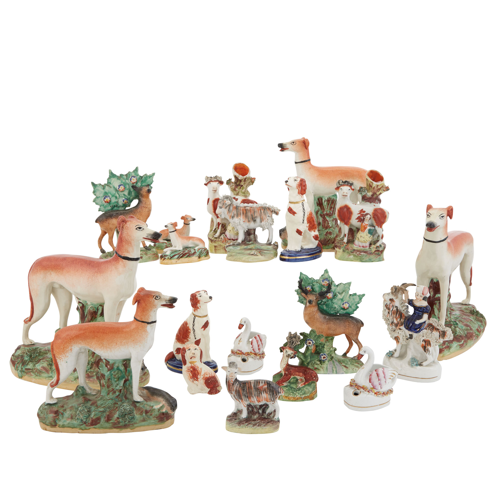 Lot image - Group of Staffordshire Pottery Animals and Ornaments