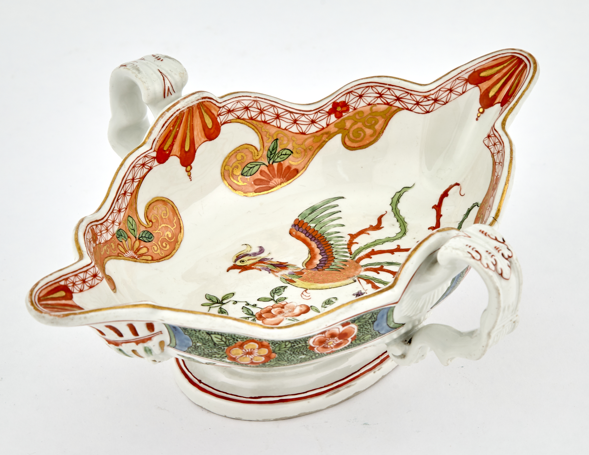 Lot image - Vienna (du Paquier) Porcelain Two-Handled Double-Lipped Sauceboat