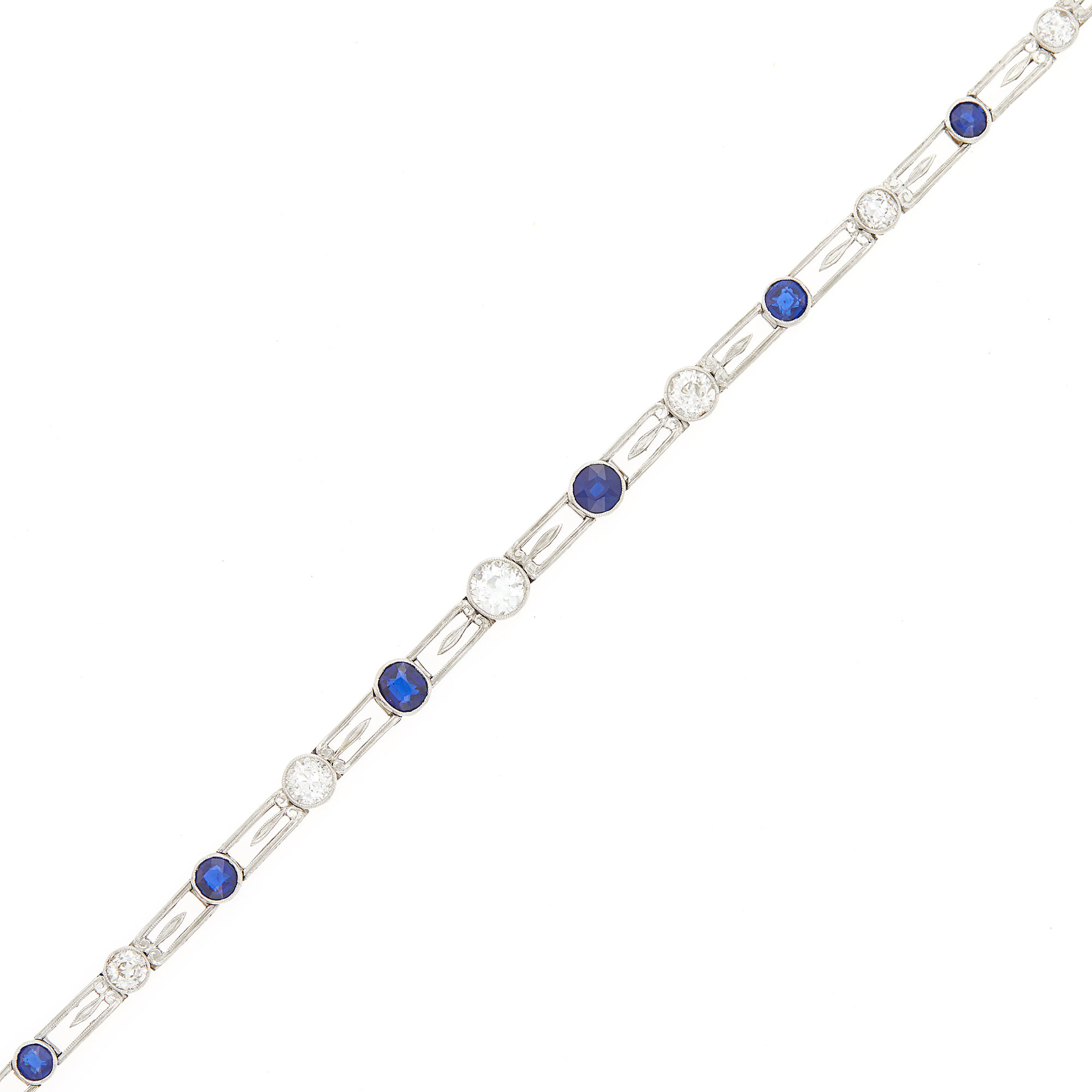 Lot image - Platinum, Diamond and Sapphire Bracelet