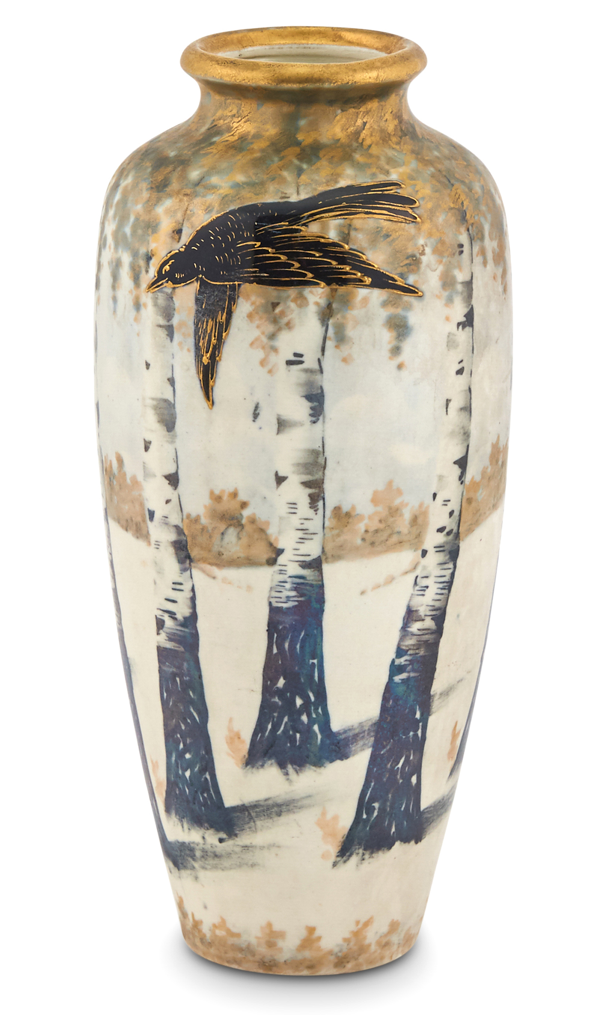 Lot image - Ernst Wahliss Co. Art Nouveau Earthenware Winter Landscape Scene Vase