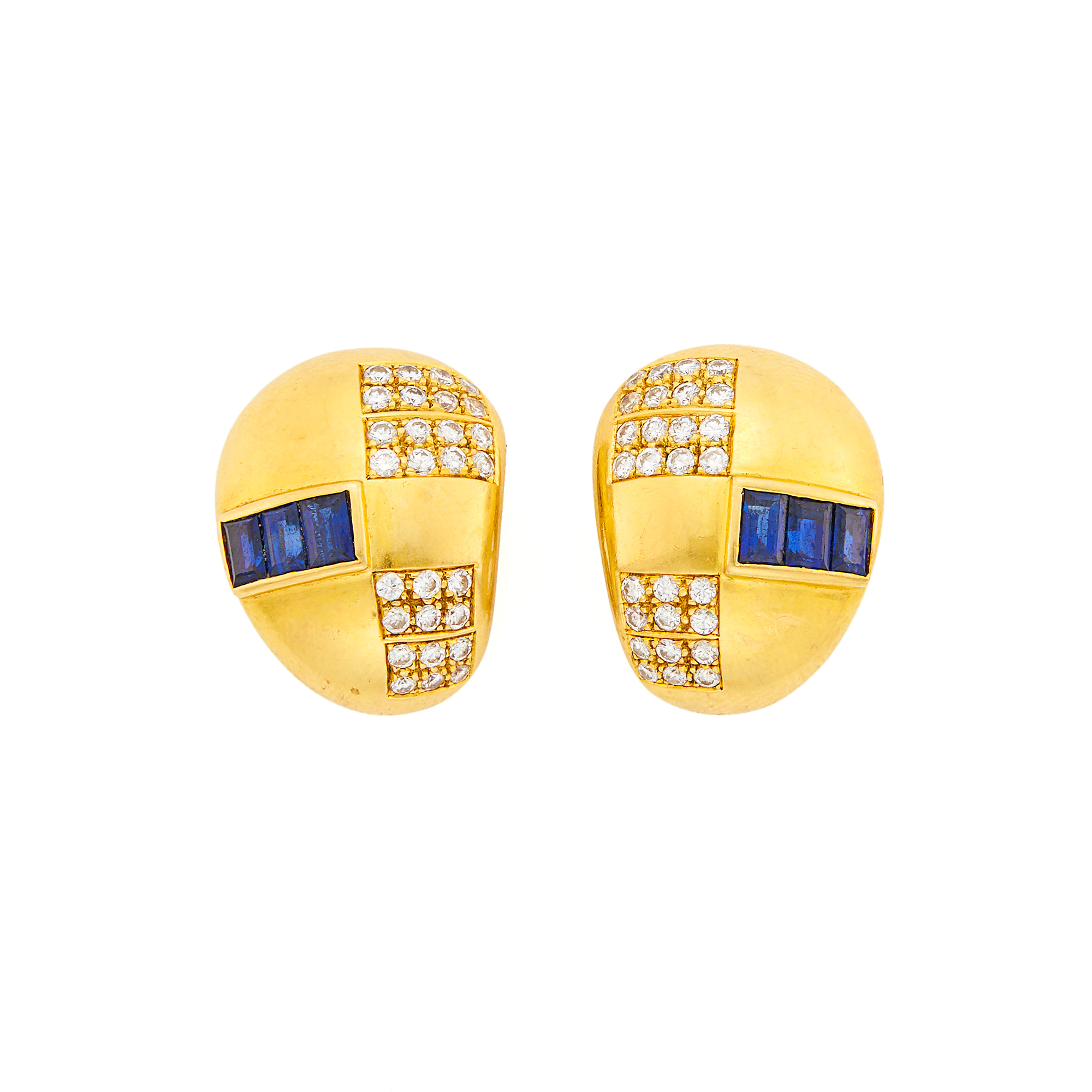 Lot image - Pair of Gold, Sapphire and Diamond Earclips