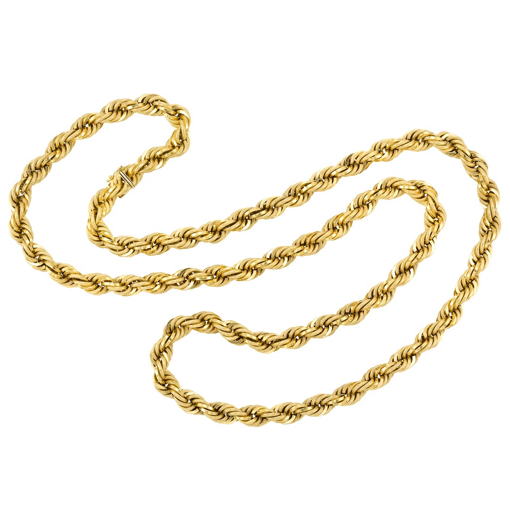 Lot image - Long Rope-Twist Gold Chain Necklace