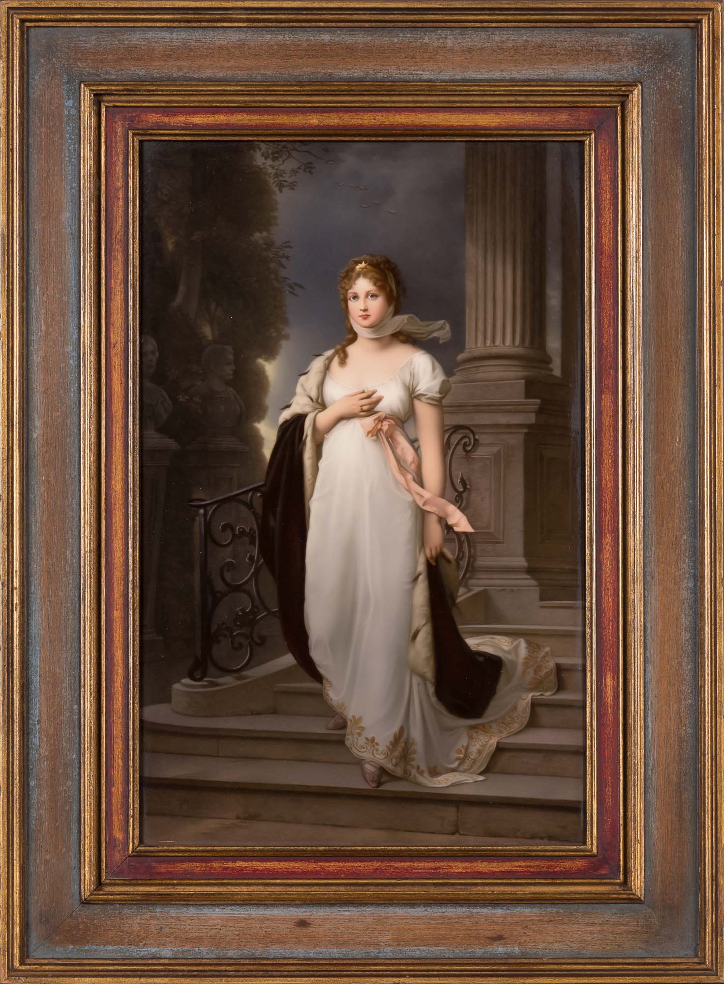 Lot image - KPM Framed Painted Porcelain Portrait Plaque of Queen Louise of Prussia