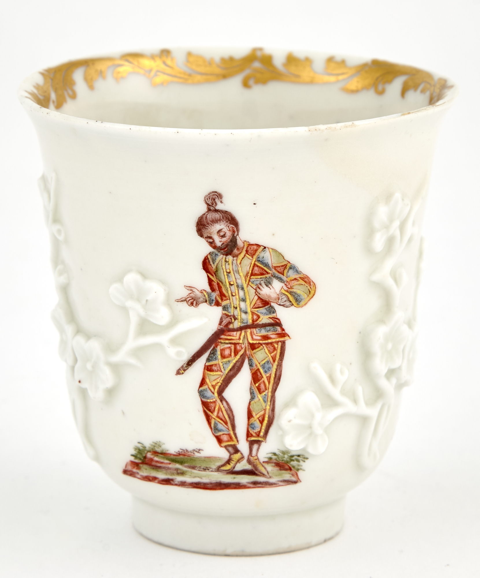 Lot image - Böttger White Porcelain Hausmalerei Commedia dellArte Beaker