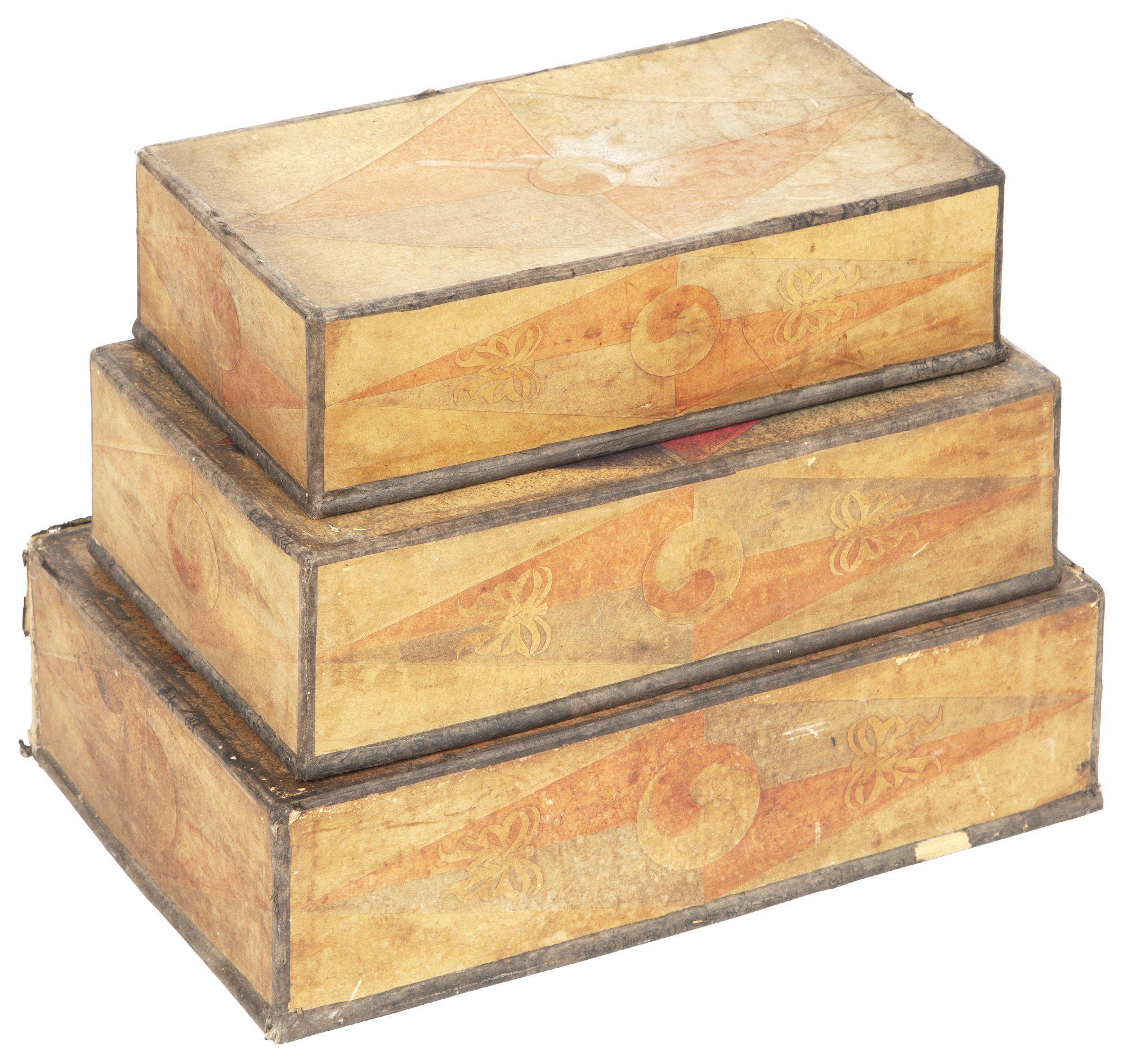 Lot image - Set of Three Faux-Painted Paper Boxes