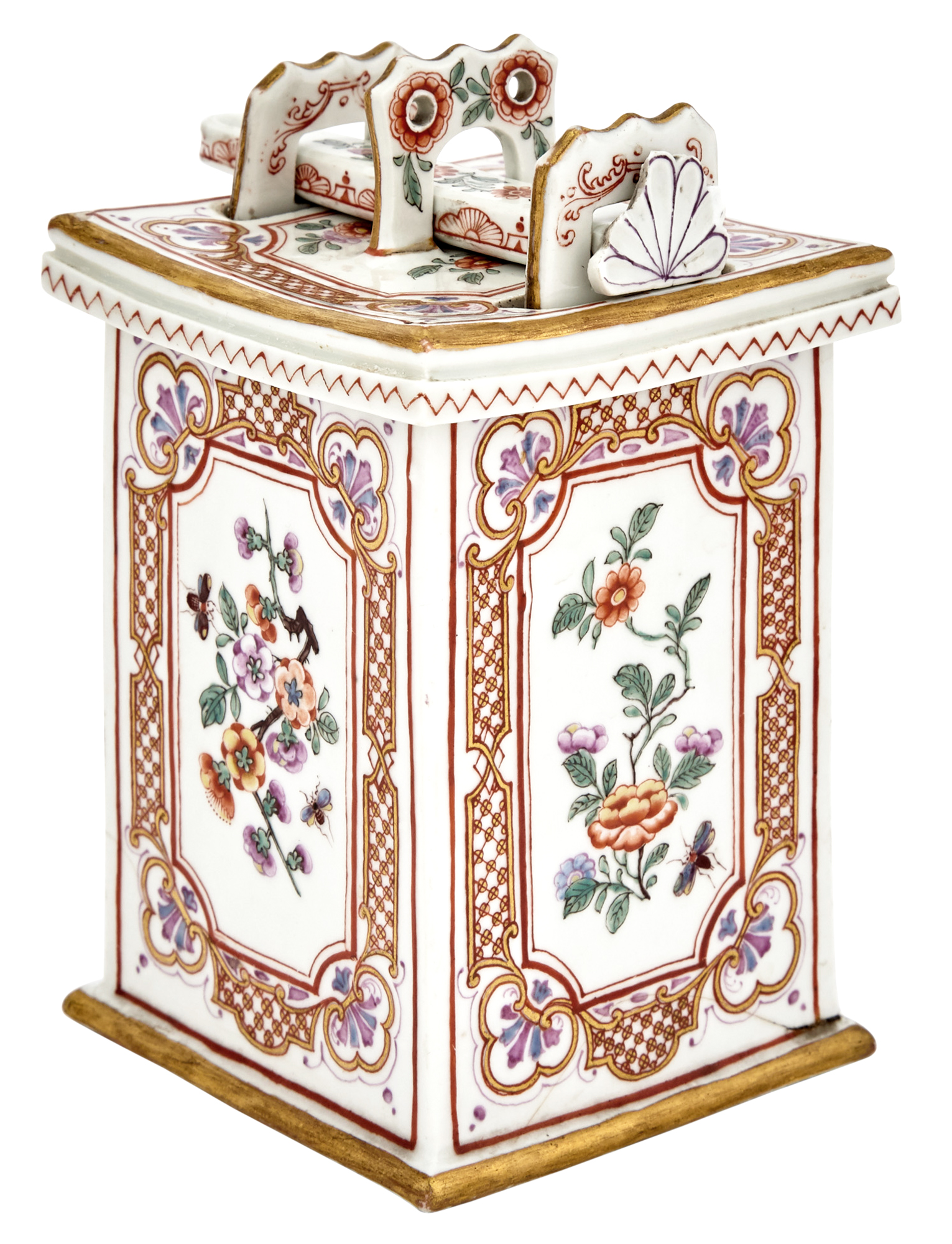Lot image - Vienna (du Paquier) Porcelain Tobacco Box, Cover and Tamper (Tabaktopf)