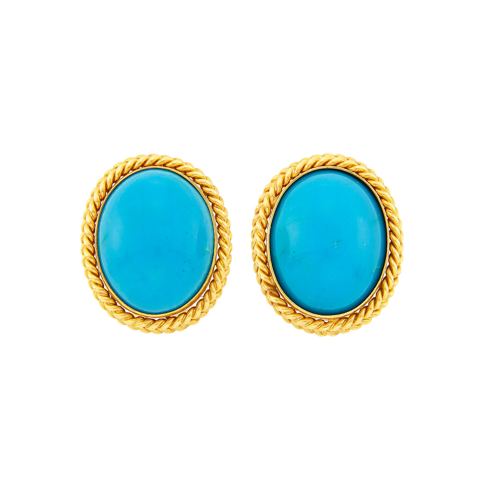 Lot image - Pair of Gold and Simulated Turquoise Earclips