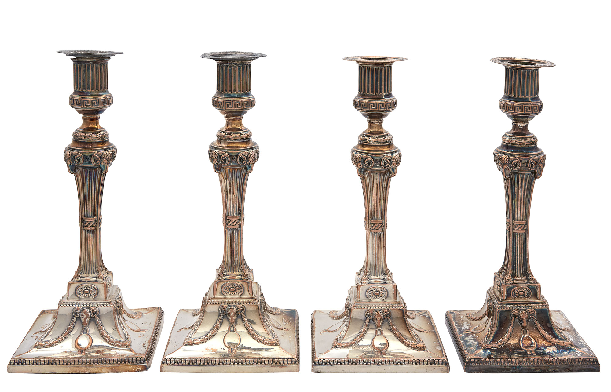 Lot image - Set of Four Sheffield Plated Candlesticks