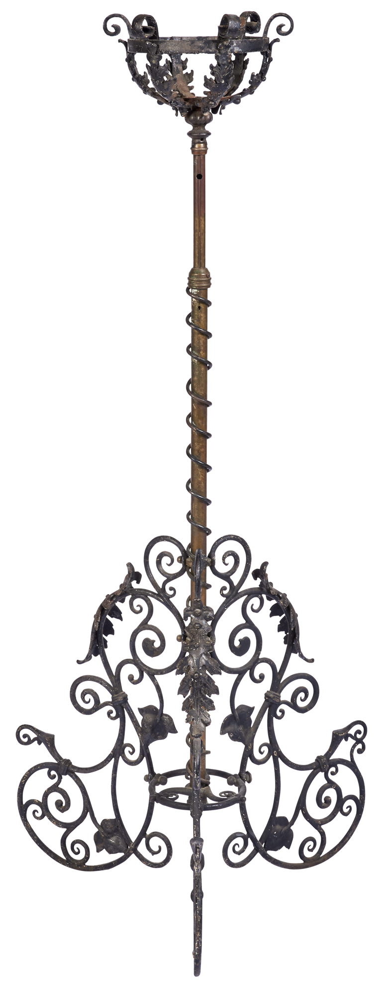 Lot image - Victorian Wrought-Iron and Brass Adjustable Tripod Plant Stand