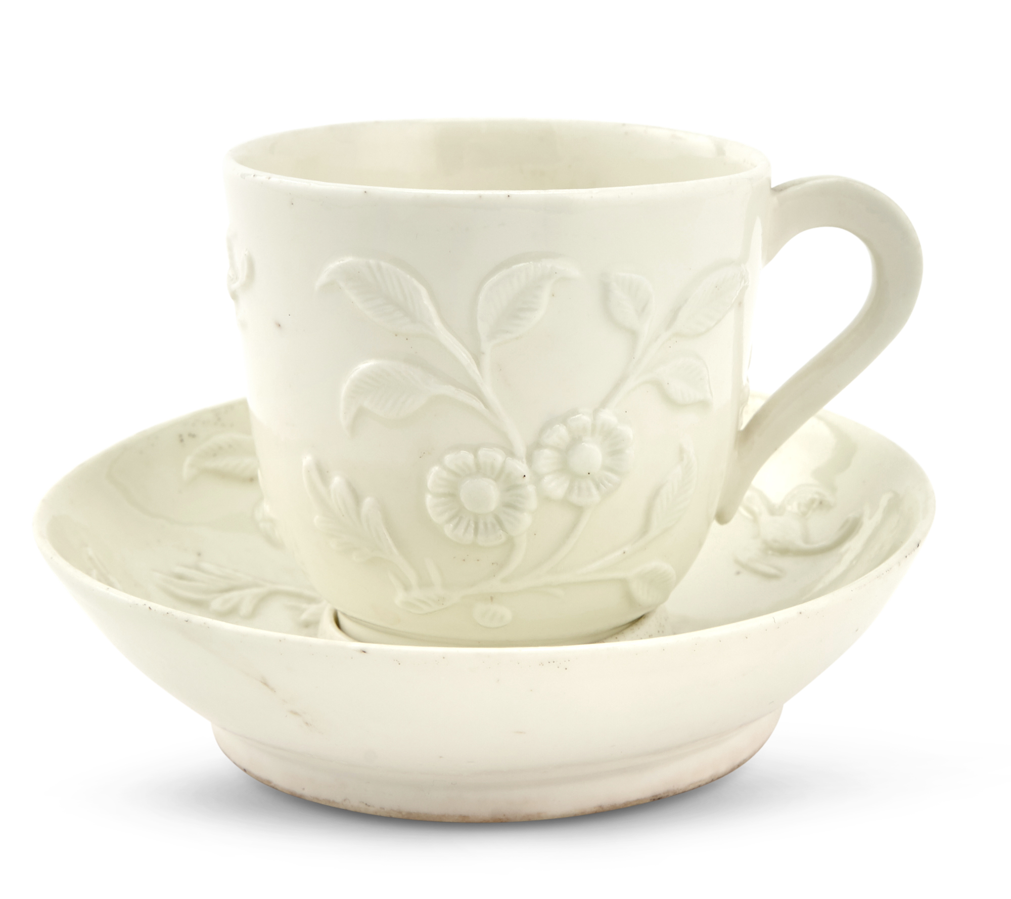 Lot image - Saint Cloud White Porcelain Socketed Cup and Saucer (Tasse Trembleuse et Soucoupe)