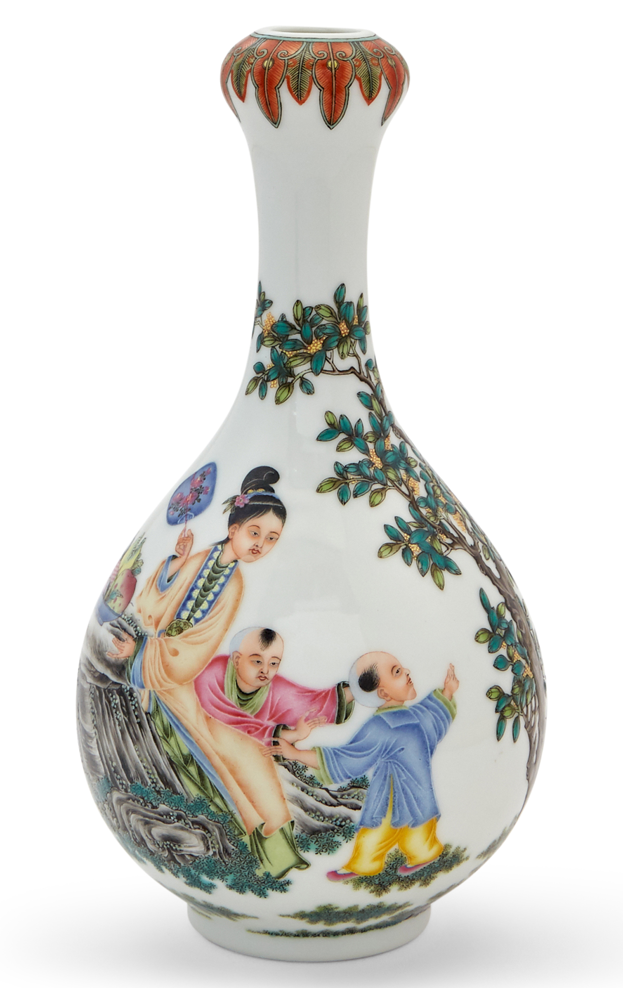 Lot image - A Fine Chinese Enameled Porcelain Bottle Vase