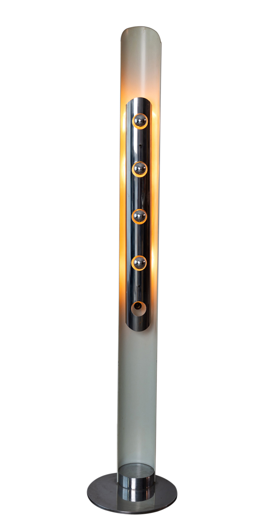 Lot image - Mid Century Modern Chrome and Powder Coated Metal Tower Floor Lamp