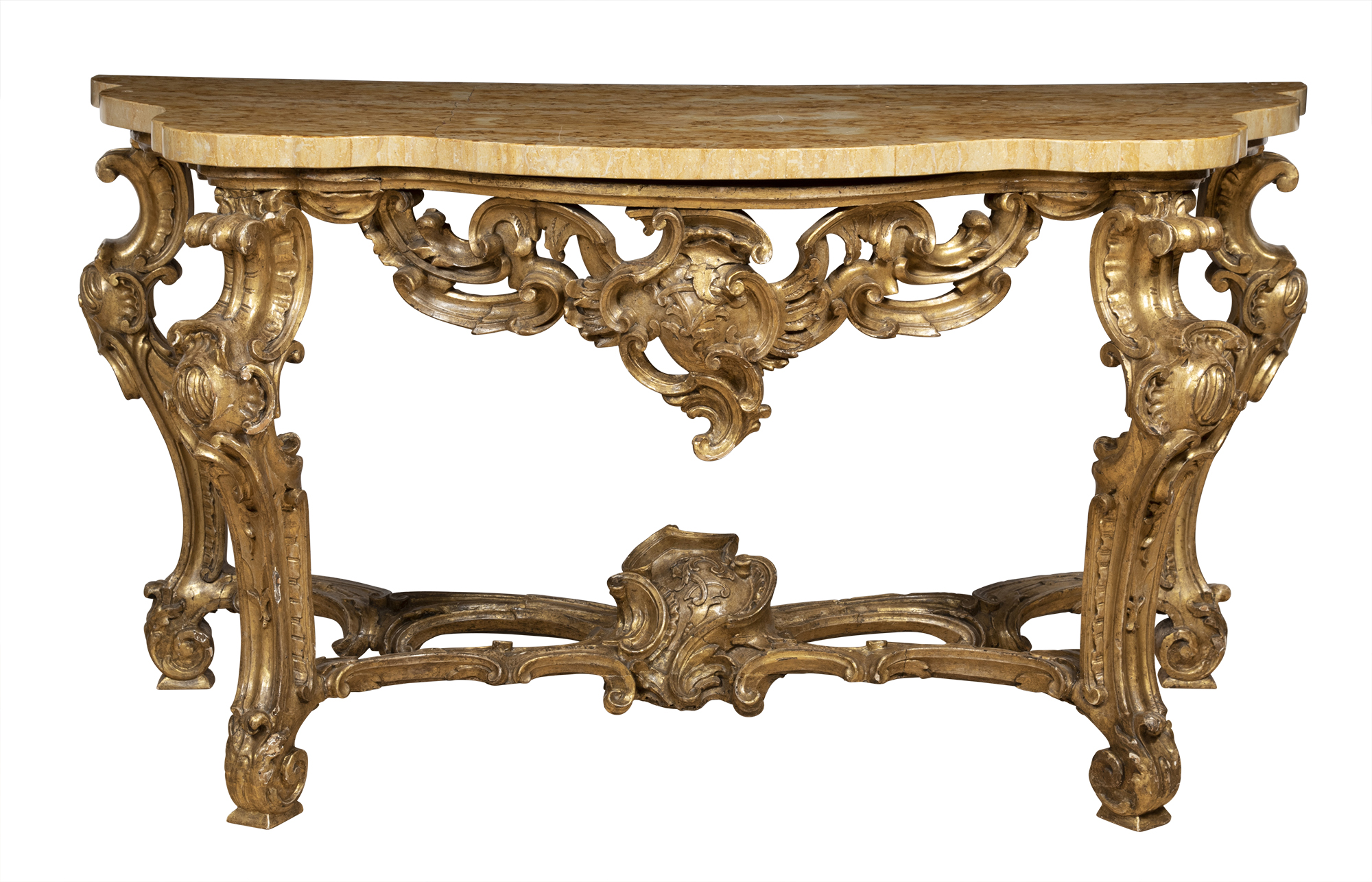 Lot image - Italian Rococo Marble Top Giltwood Console