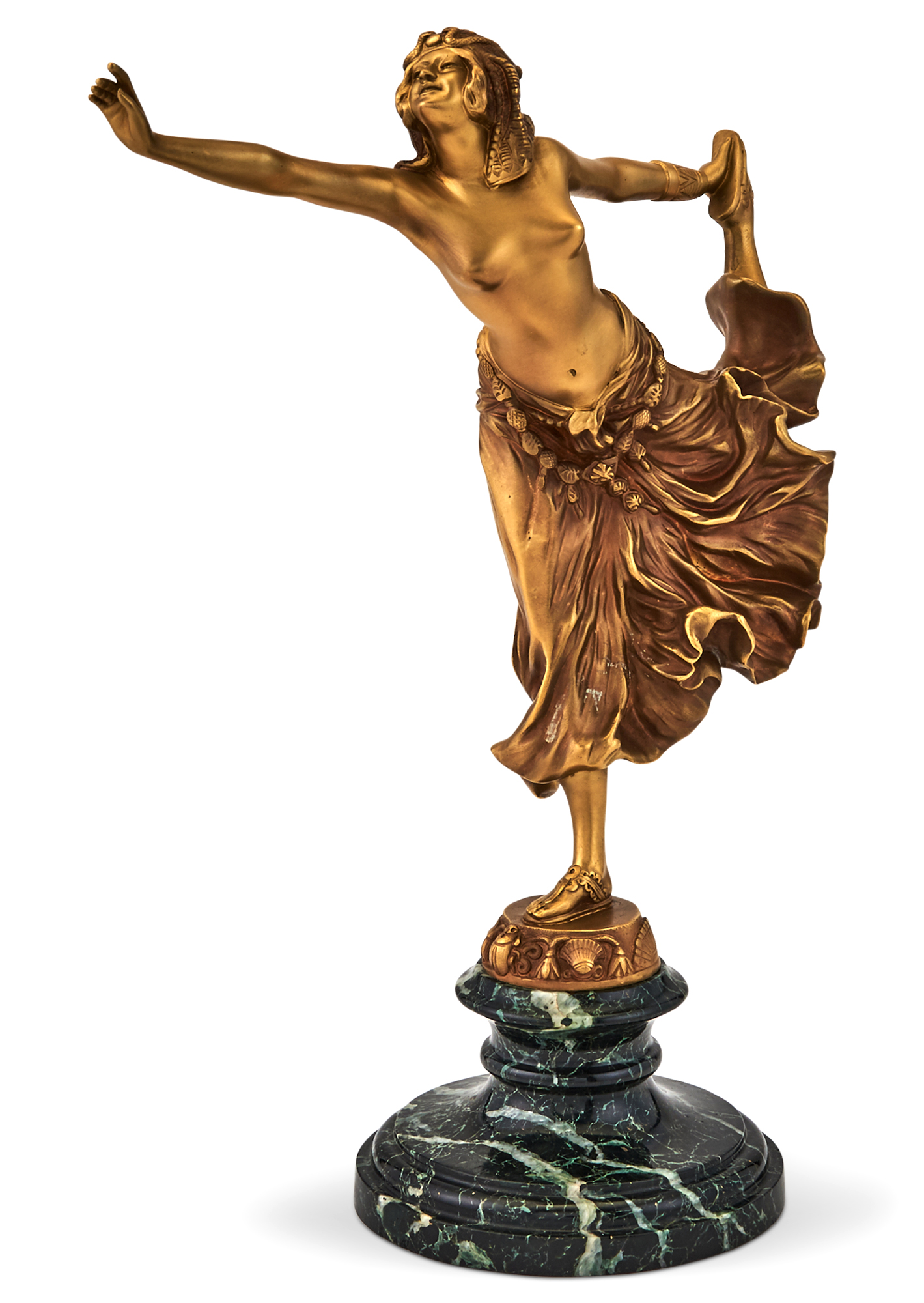 Lot image - Belgian Art Deco Gilt-Bronze Figure of a Woman Entitled Egyptian Dancer