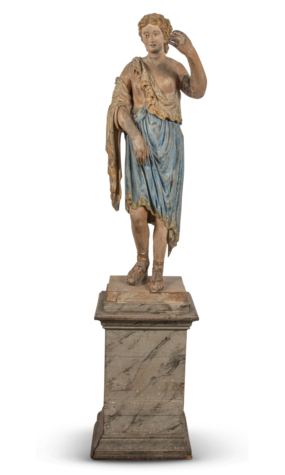 Lot image - Northern European Painted Wood Figure of a Maiden on Pedestal