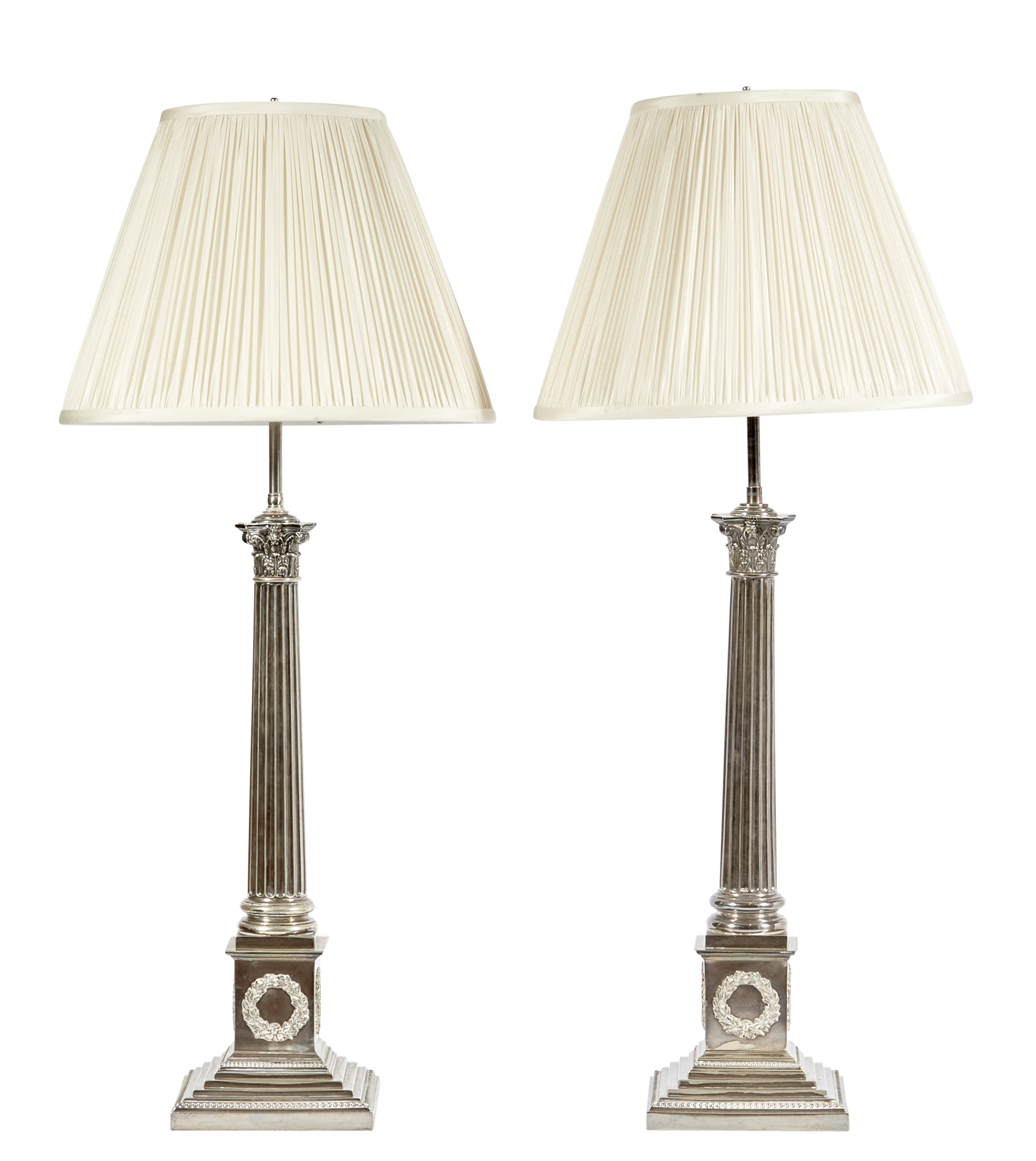 Lot image - Pair of Silver Plated Columnar Table Lamps