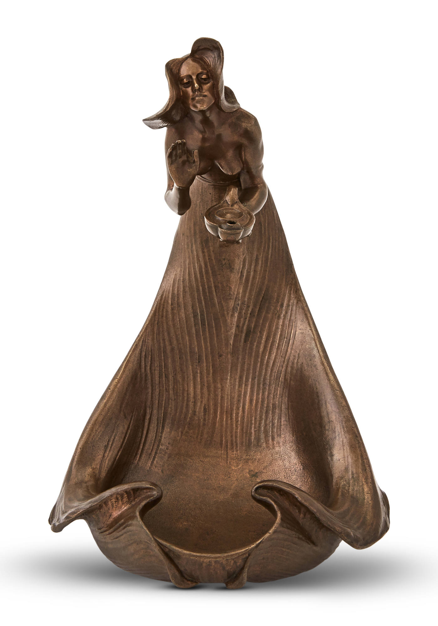 Lot image - French Art Nouveau Bronze Figural Oil Lamp