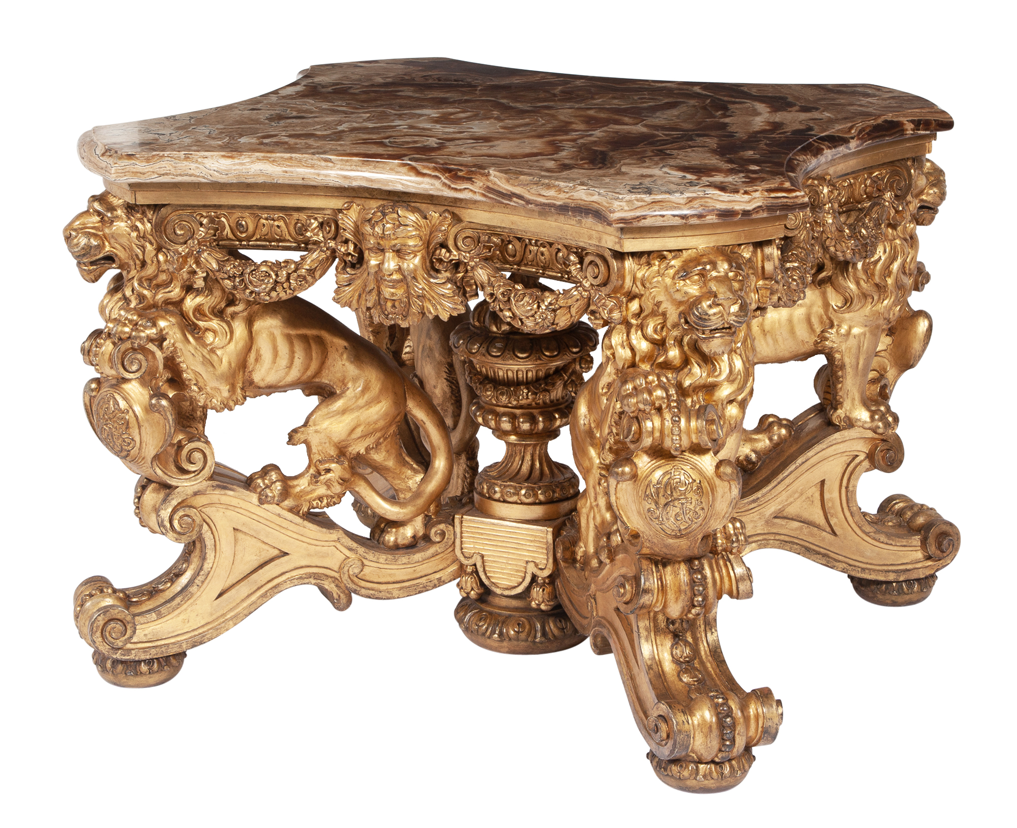 Lot image - Continental Giltwood and Alabaster Center Table