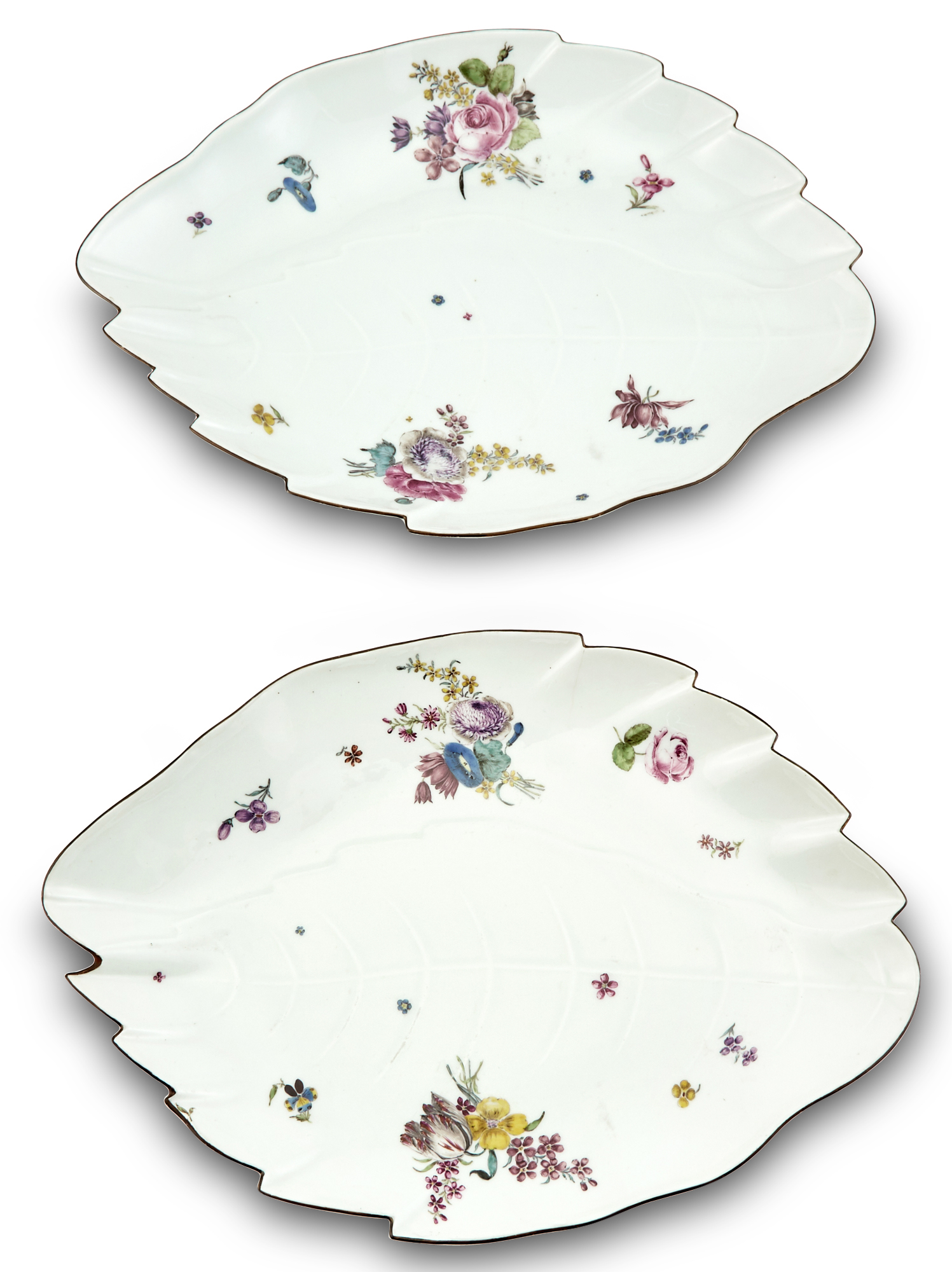 Lot image - Two Meissen Porcelain Large Leaf-Shaped Confectionary Dishes (Confect Schaale)