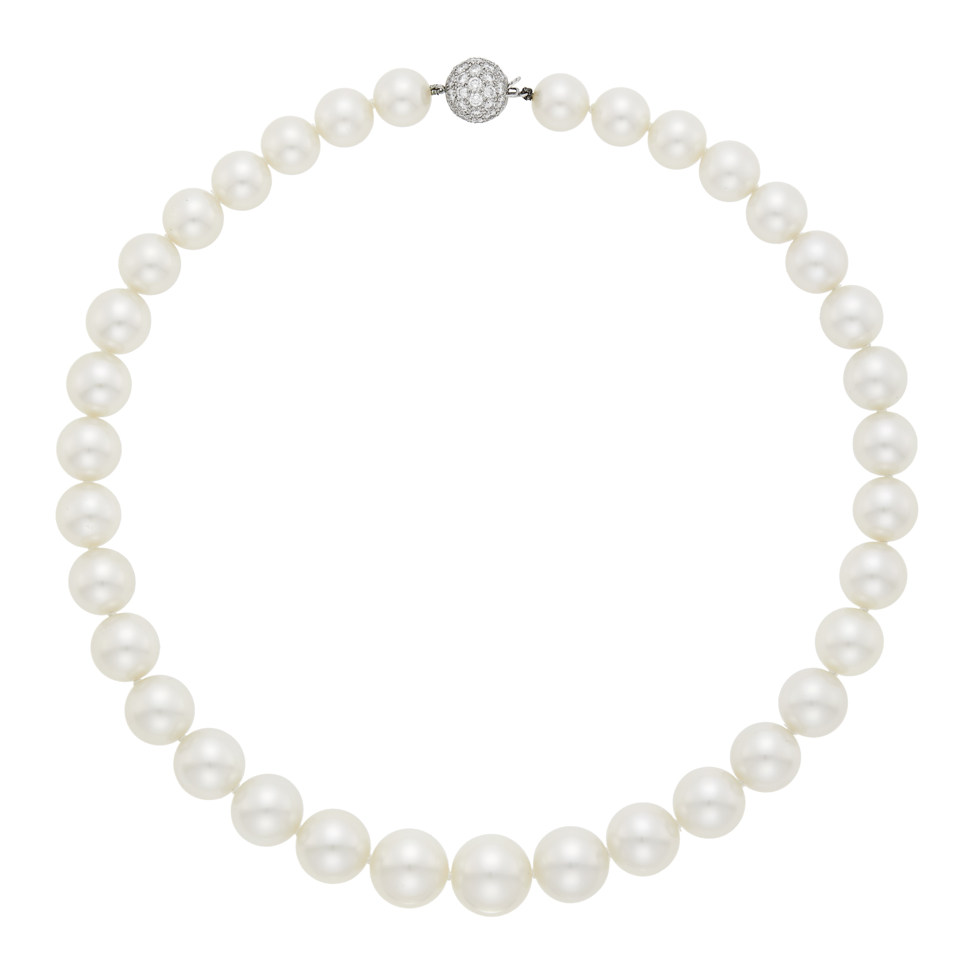 Lot image - Tiffany & Co. South Sea Cultured Pearl Necklace with Platinum and Diamond Ball Clasp
