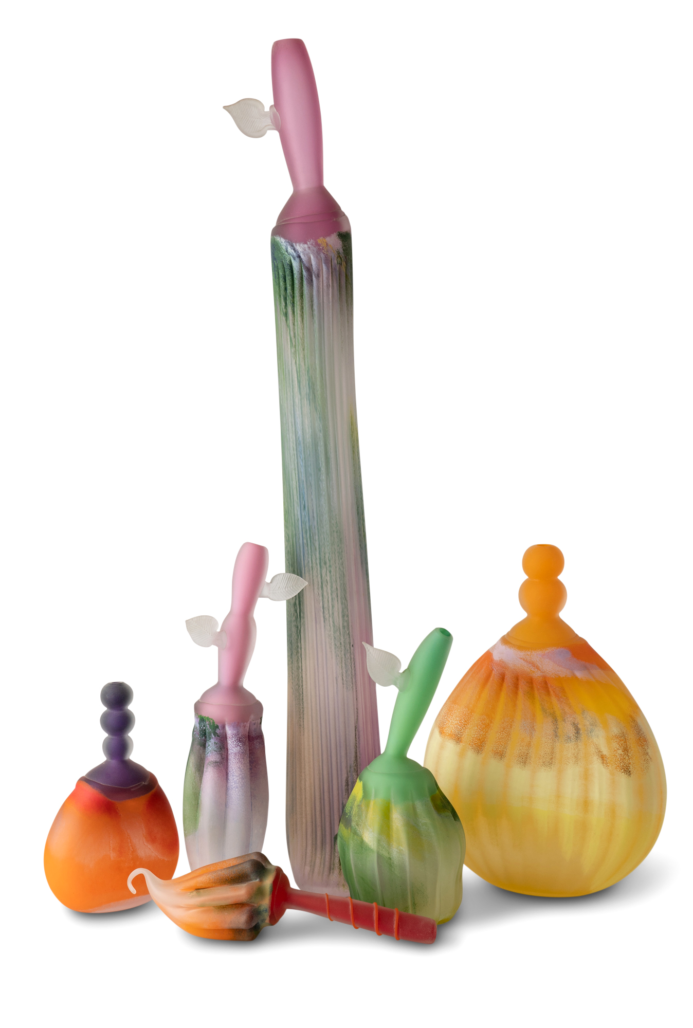 Lot image - Bernie DOnofrio Art Glass Bottle Grouping
