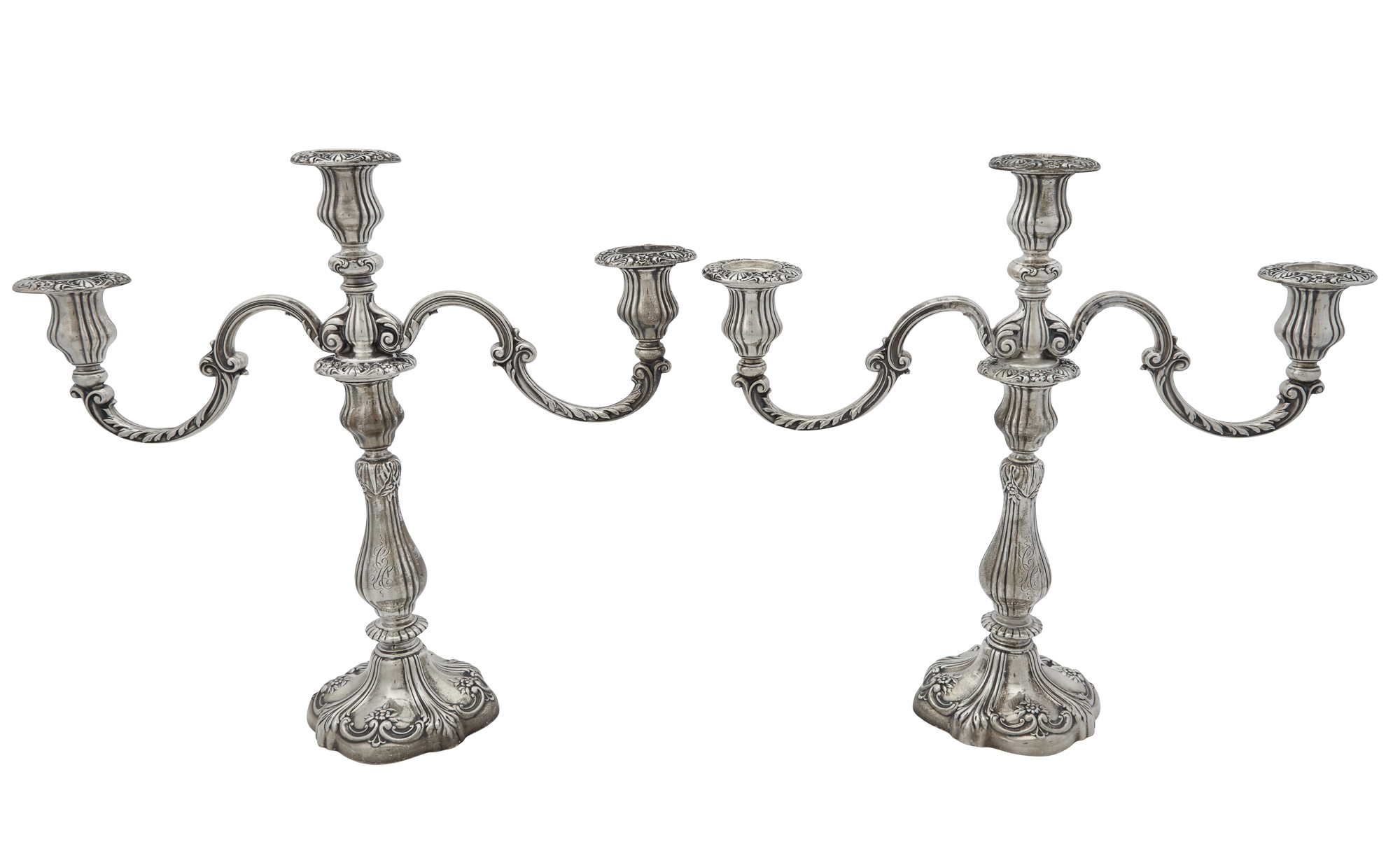 Lot image - Pair of Gorham Sterling Silver Three-Light Candelabra
