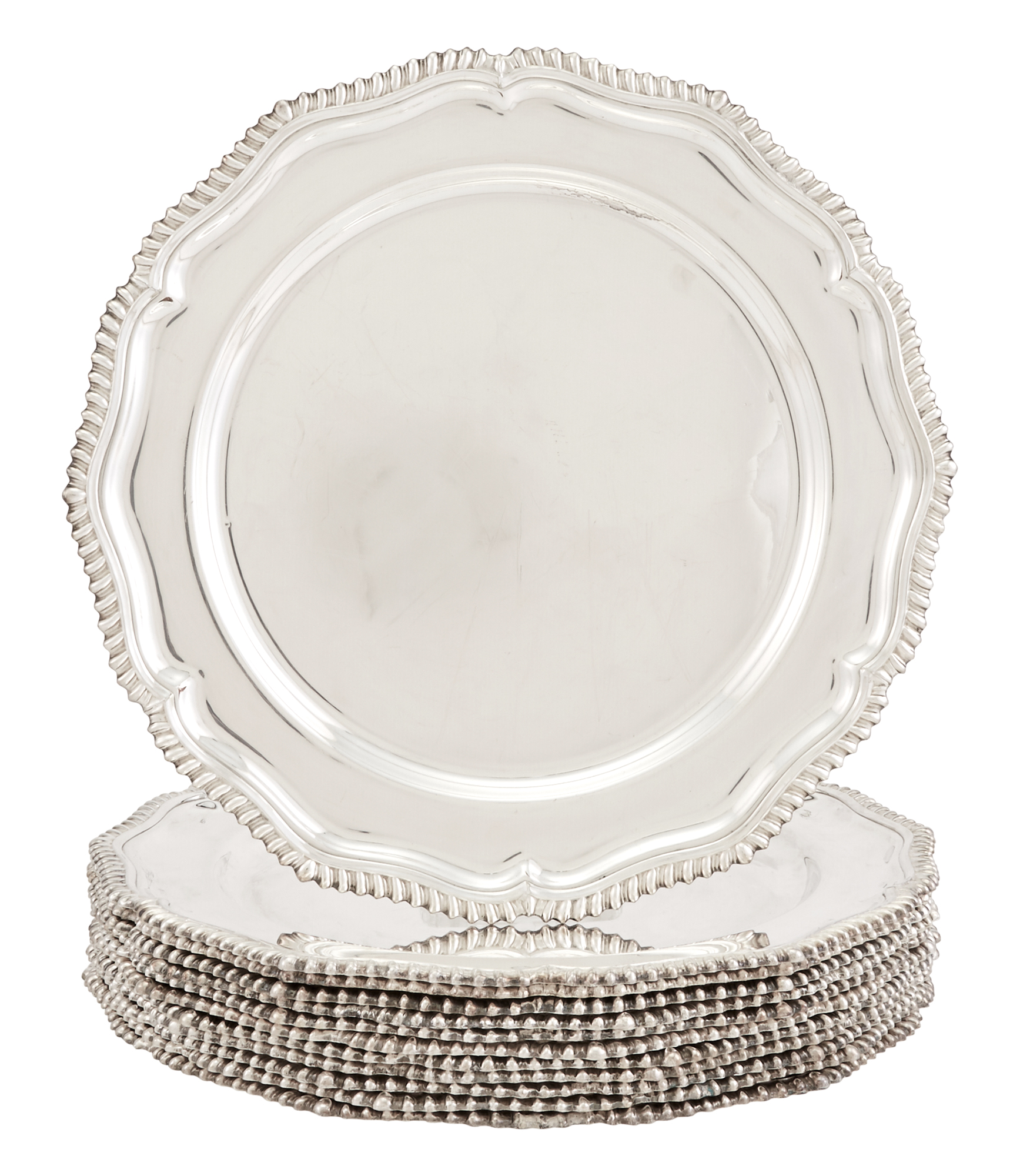 Lot image - Set of Twelve George III Style Silver Plated Chargers