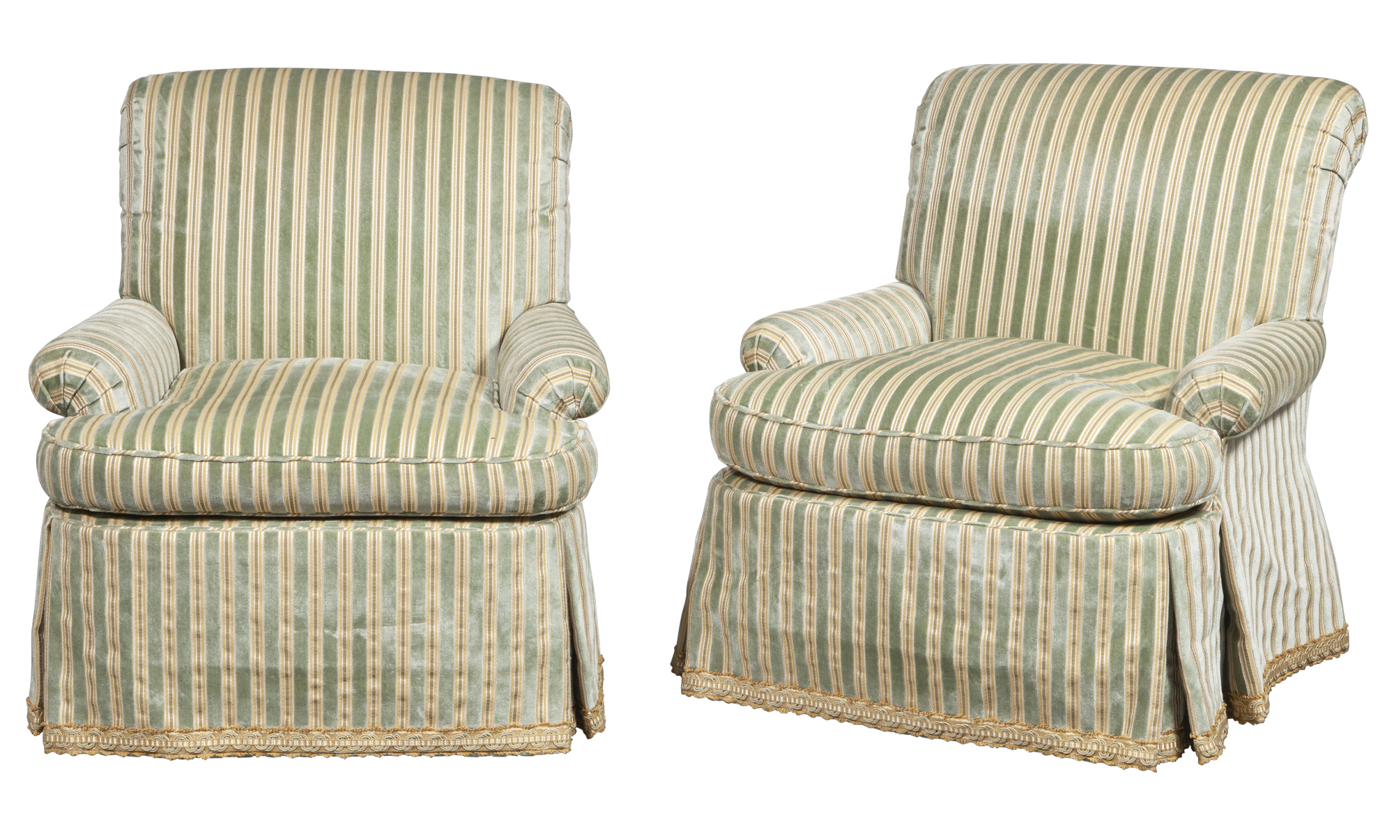 Lot image - Pair of Striped Upholstered Club Chairs