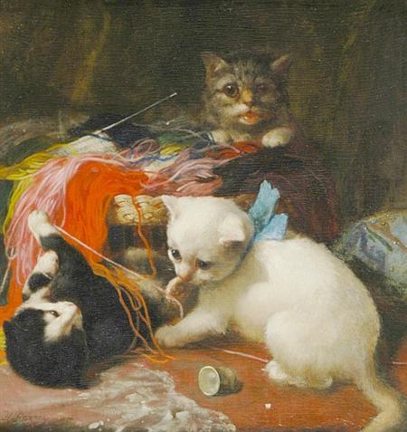 Lot image - Manner of Henriette Ronner-Knip Three Kittens at Play