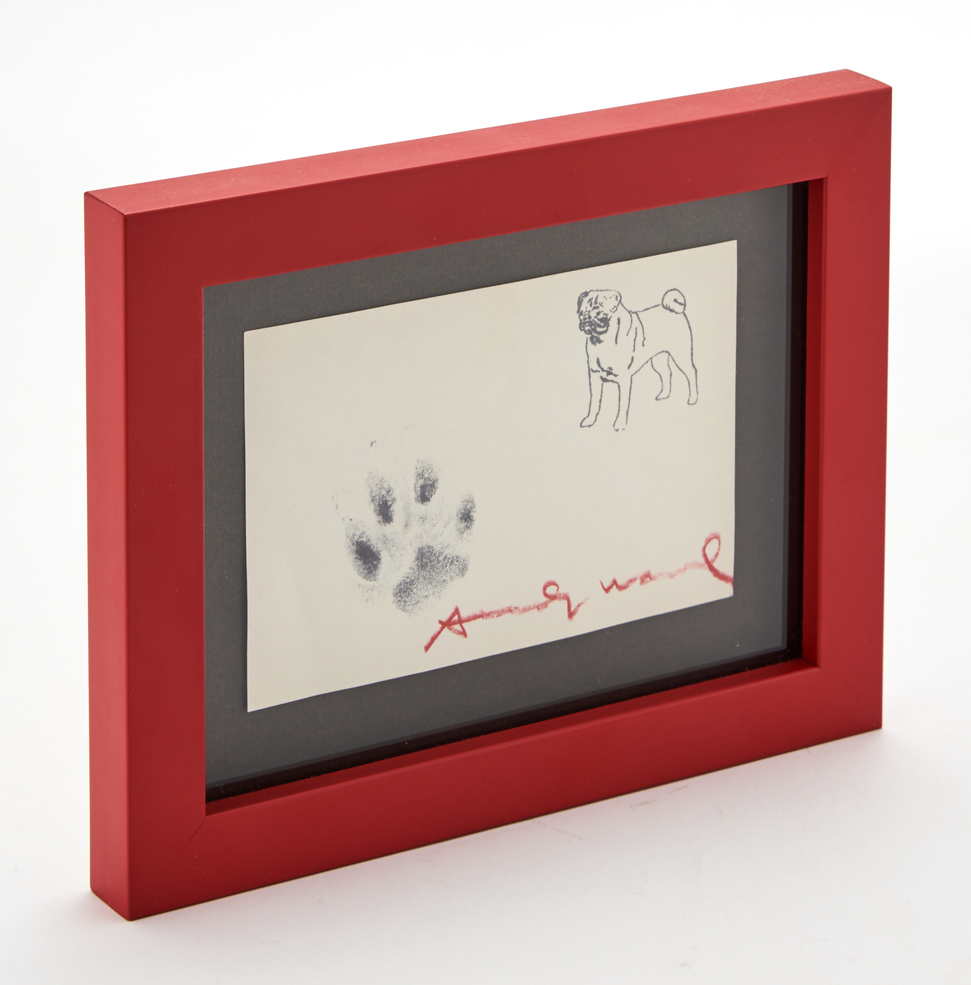 Lot image - ANDY WARHOL  Signature on card with pug paw print.