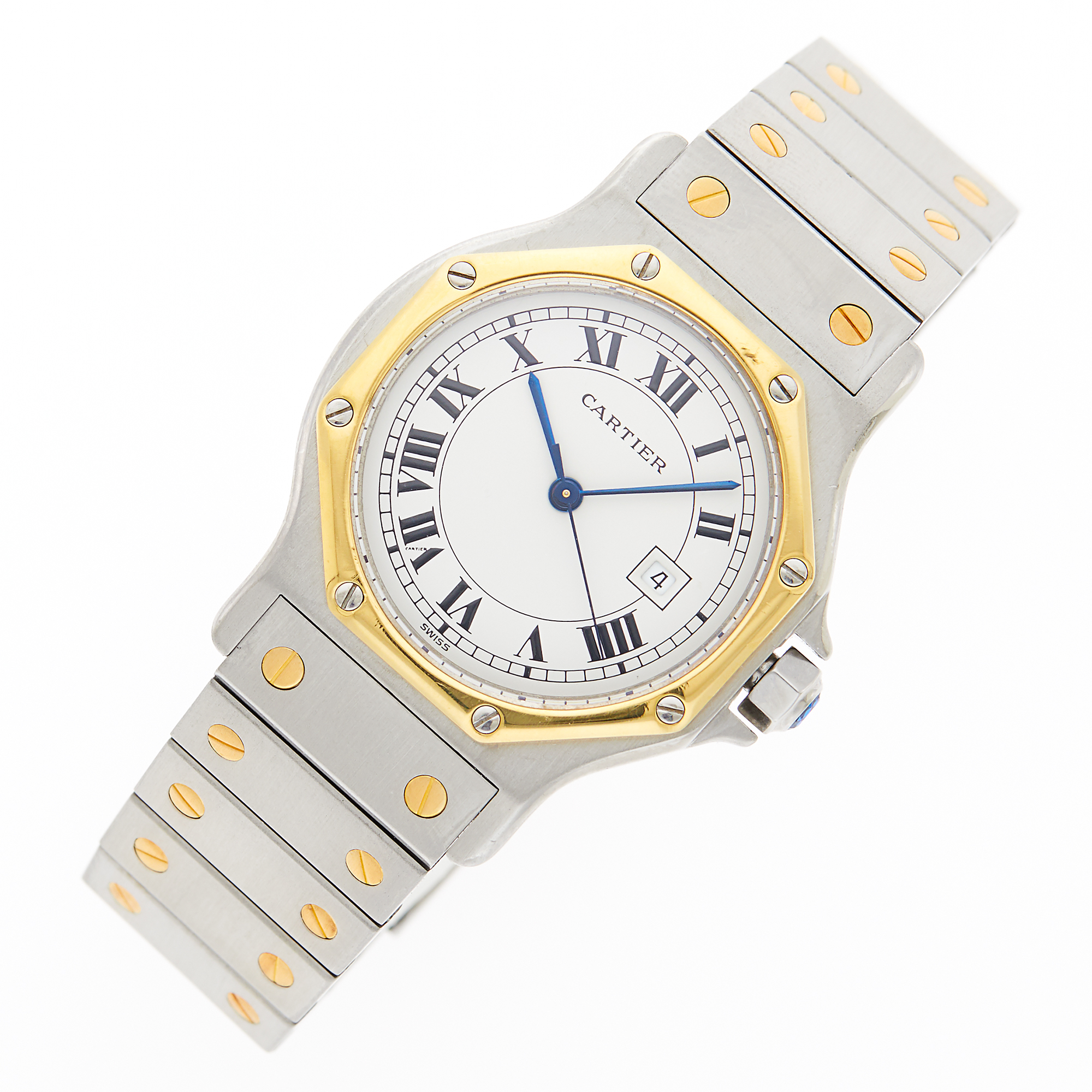 Lot image - Cartier Stainless Steel and Gold Santos Wristwatch