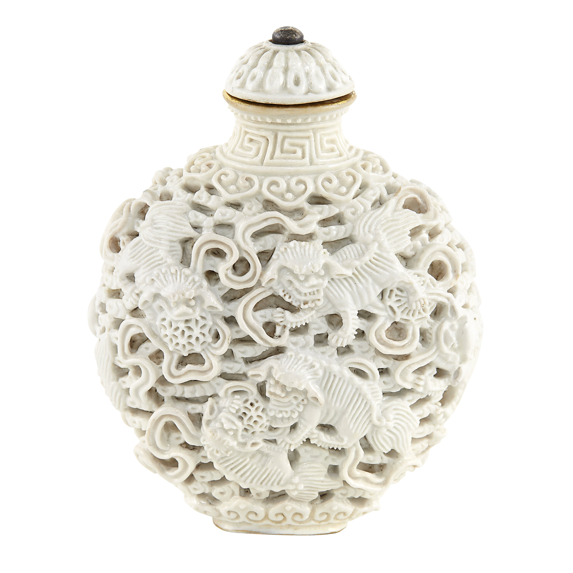 Lot image - Chinese Molded White Glazed Porcelain Snuff Bottle