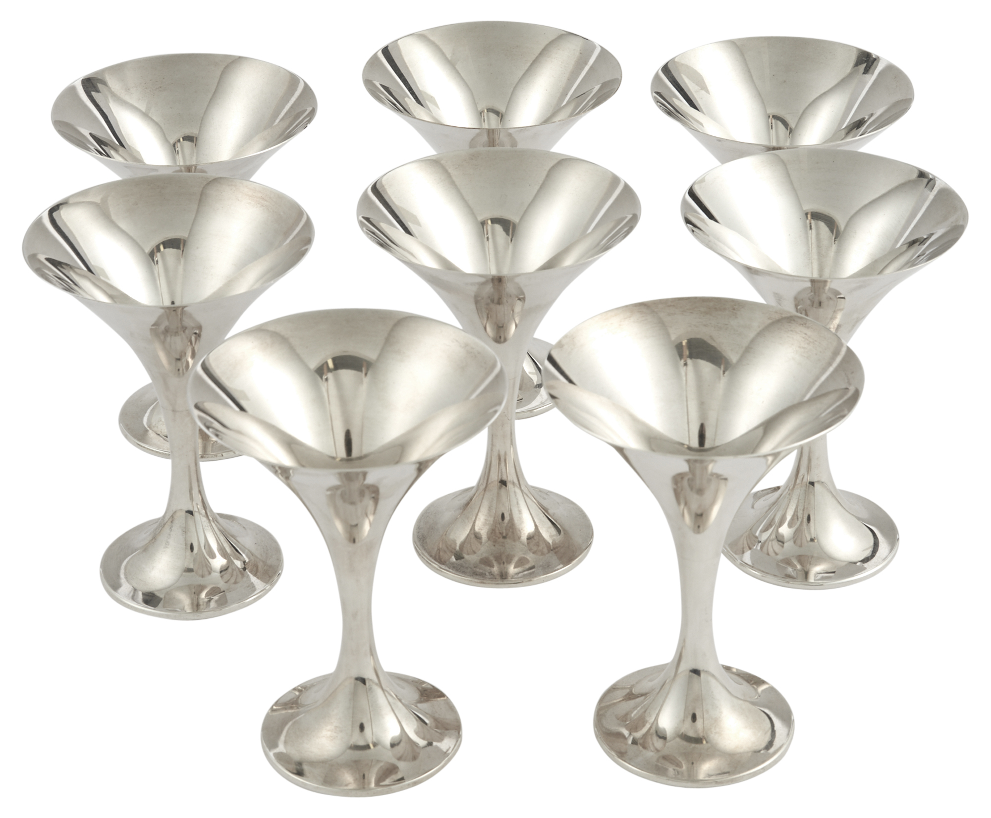 Lot image - Set of Eight Sterling Silver Martini Glasses