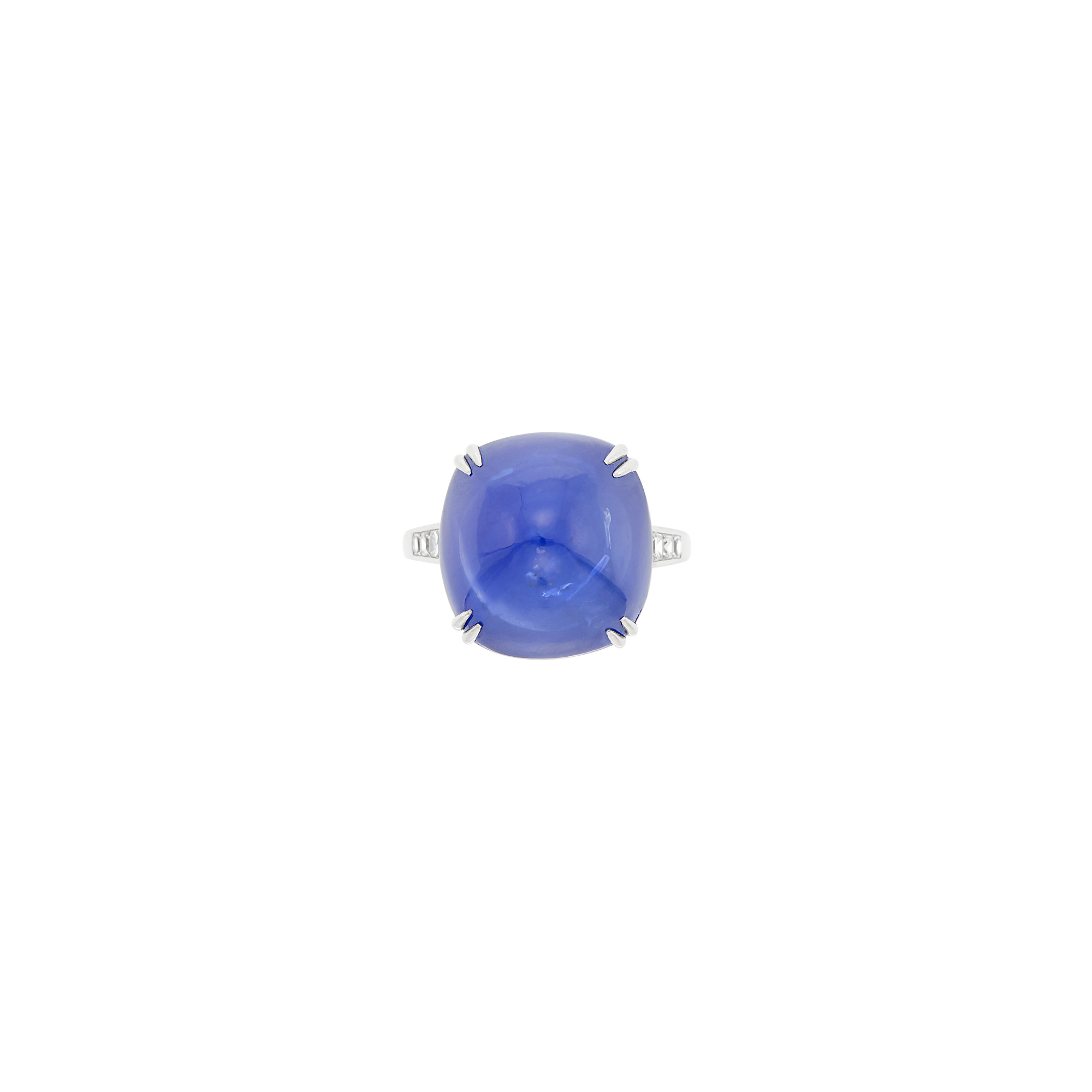 Lot image - Platinum, Cabochon Sapphire and Diamond Ring