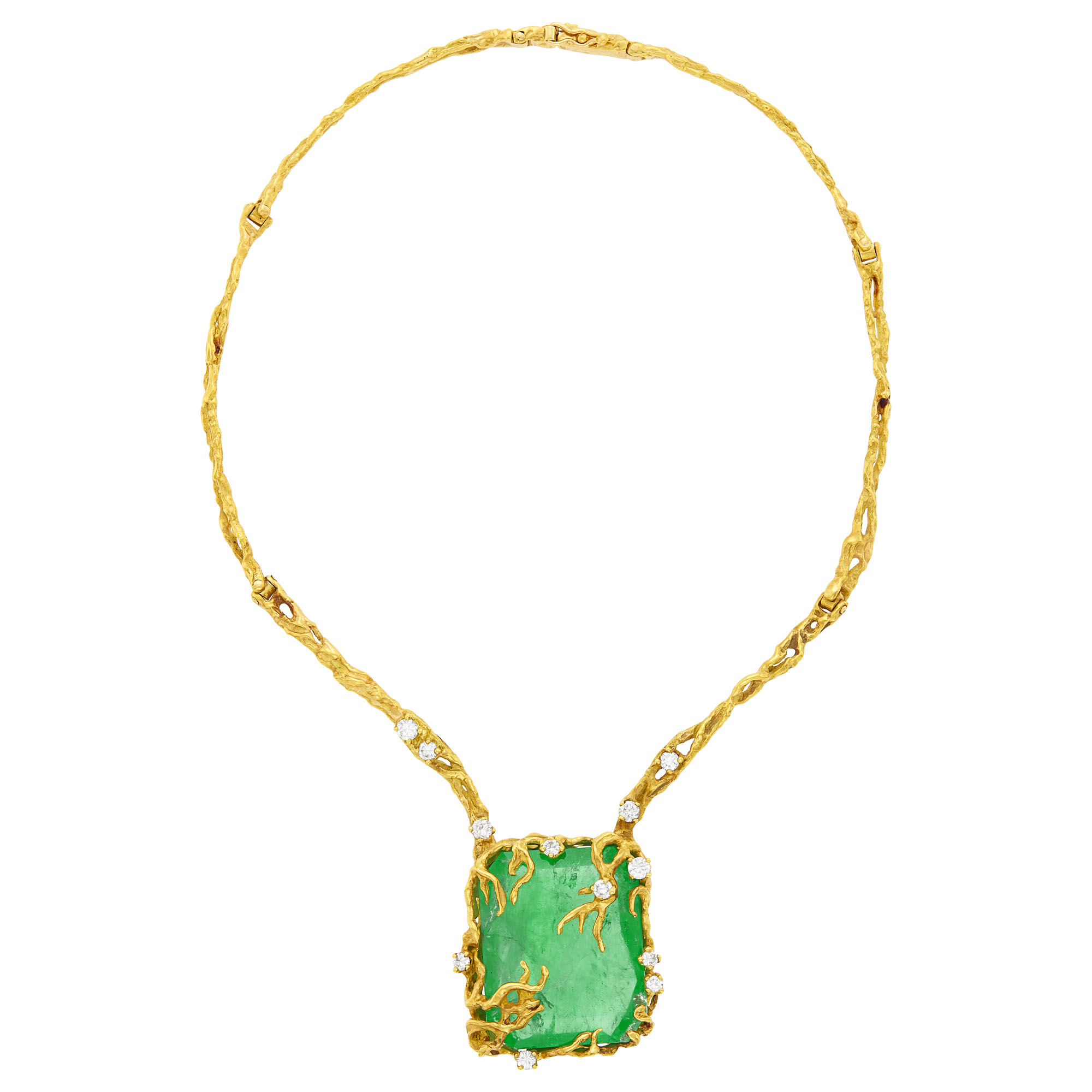 Lot image - Arthur King Gold, Emerald and Diamond Pendant-Necklace