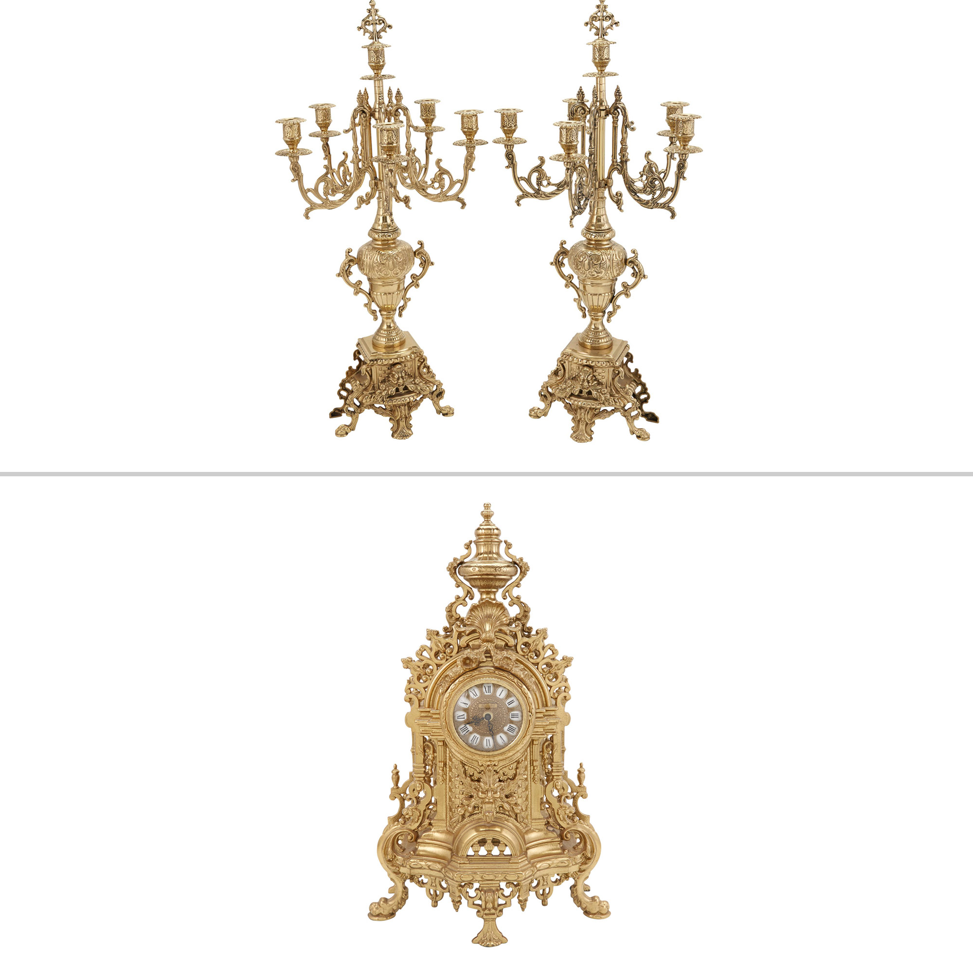 Lot image - Napoleon III Style Brass Clock Garniture