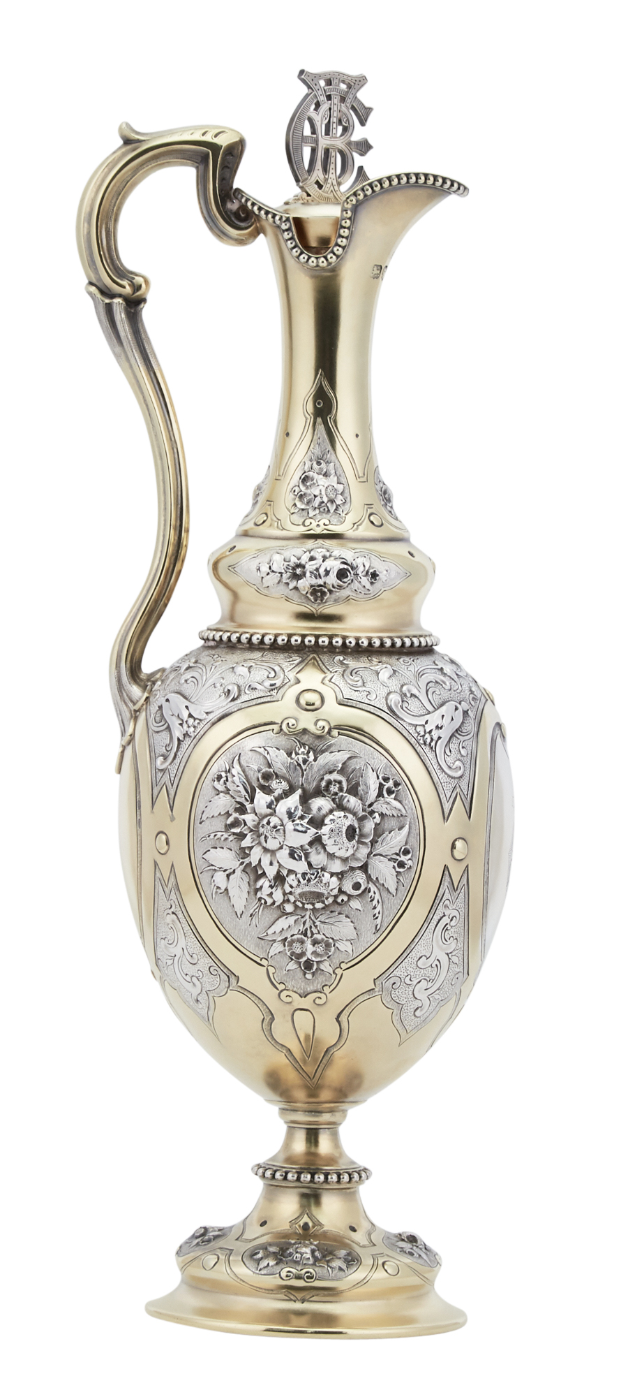 Lot image - Victorian Sterling Silver and Parcel Gilt Claret Jug