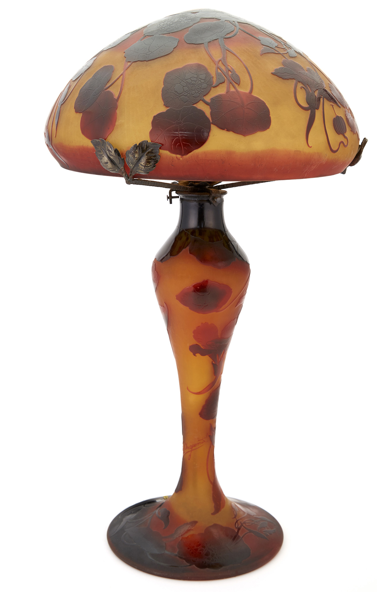 Lot image - DArgental Art Nouveau Wrought Iron and Cameo Glass Table Lamp