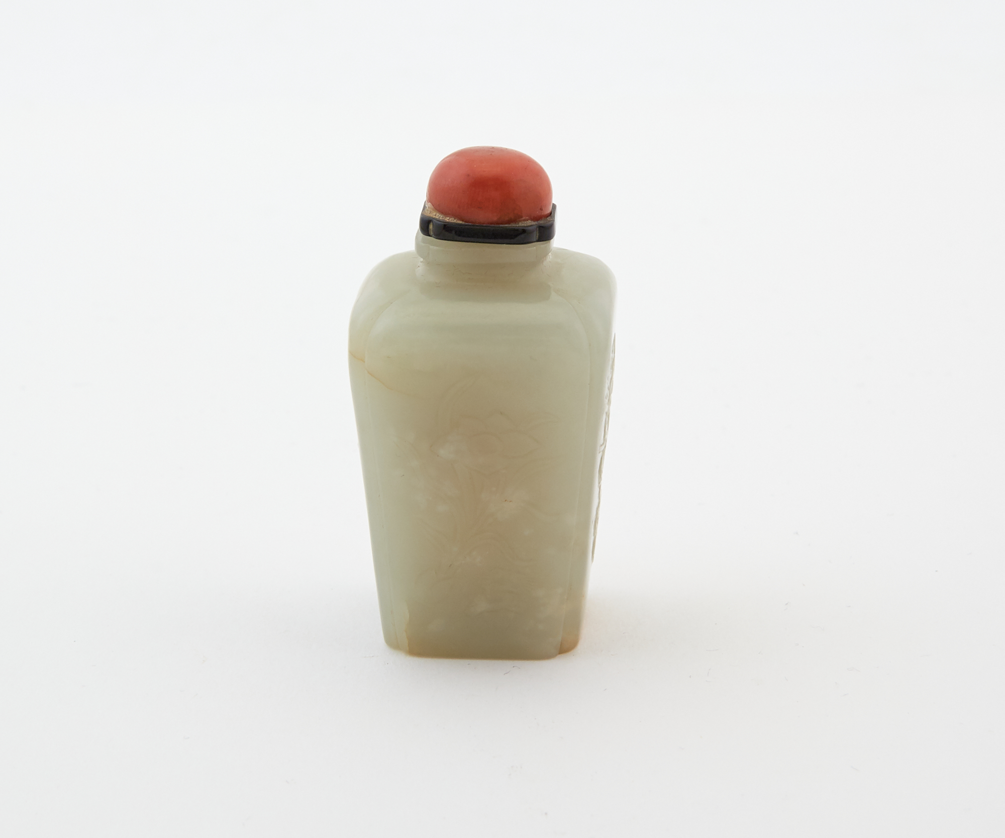 Lot image - A Chinese White Jade Square-Form Snuff Bottle